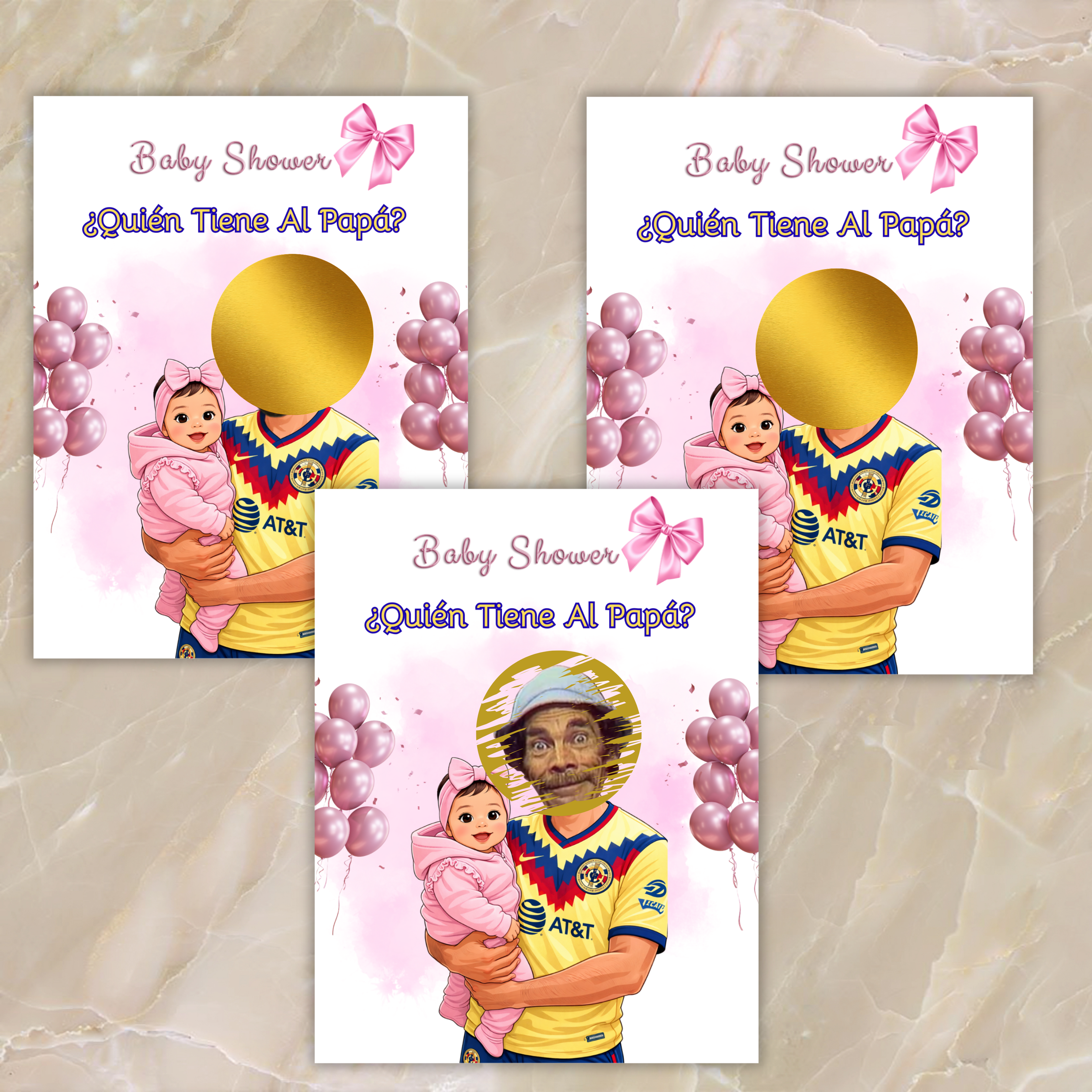 Quien Tiene Al Papá Baby Shower Game Featuring El America Soccer Jersey, Pink Who Has The Dad Scratch off Cards For Baby Girl Shower