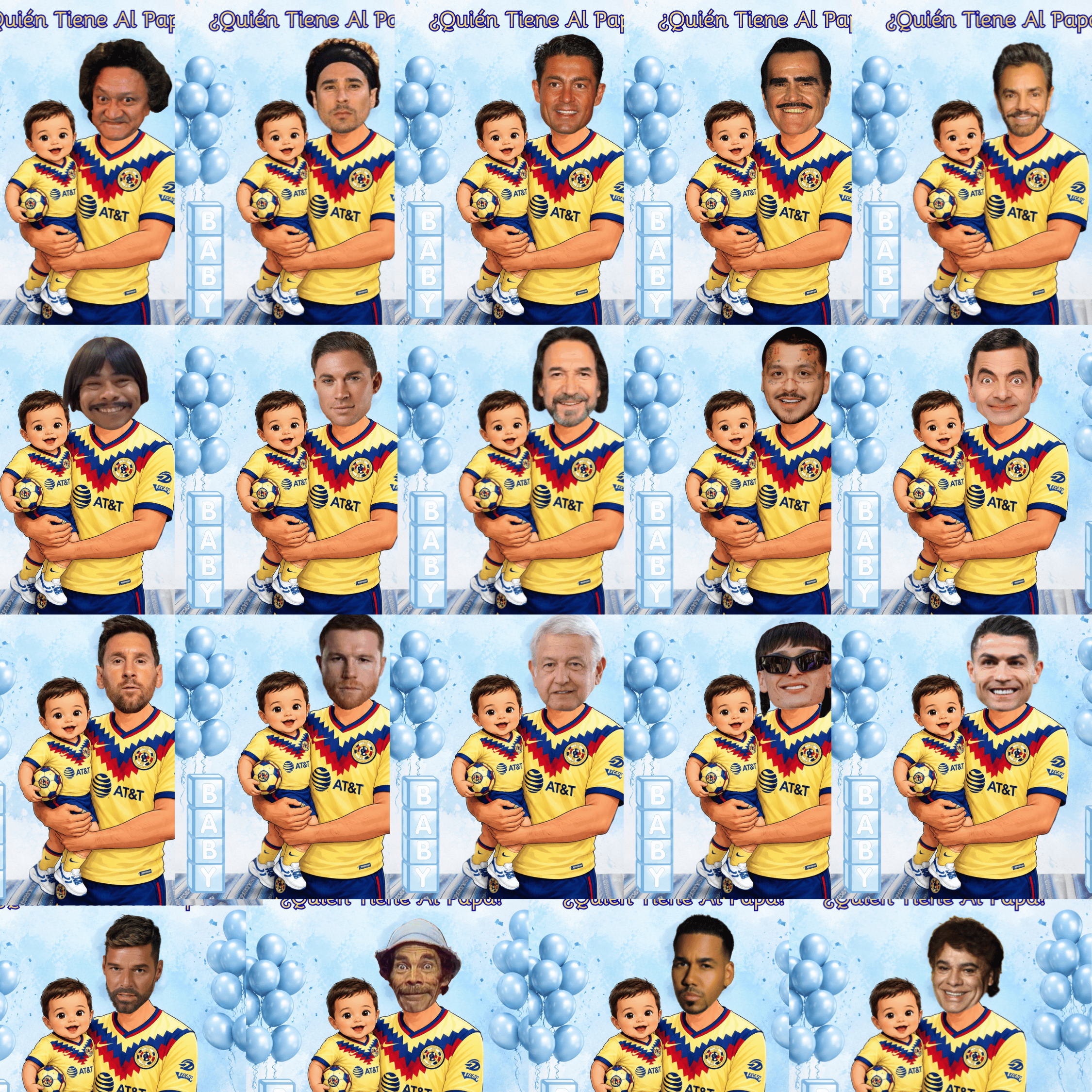 Baby Shower Game Quien Tiene Al Papa Featuring El America Soccer Jersey, Blue Cards For Boy Baby Shower, Who Has The Dad Spanish Scratch off Game
