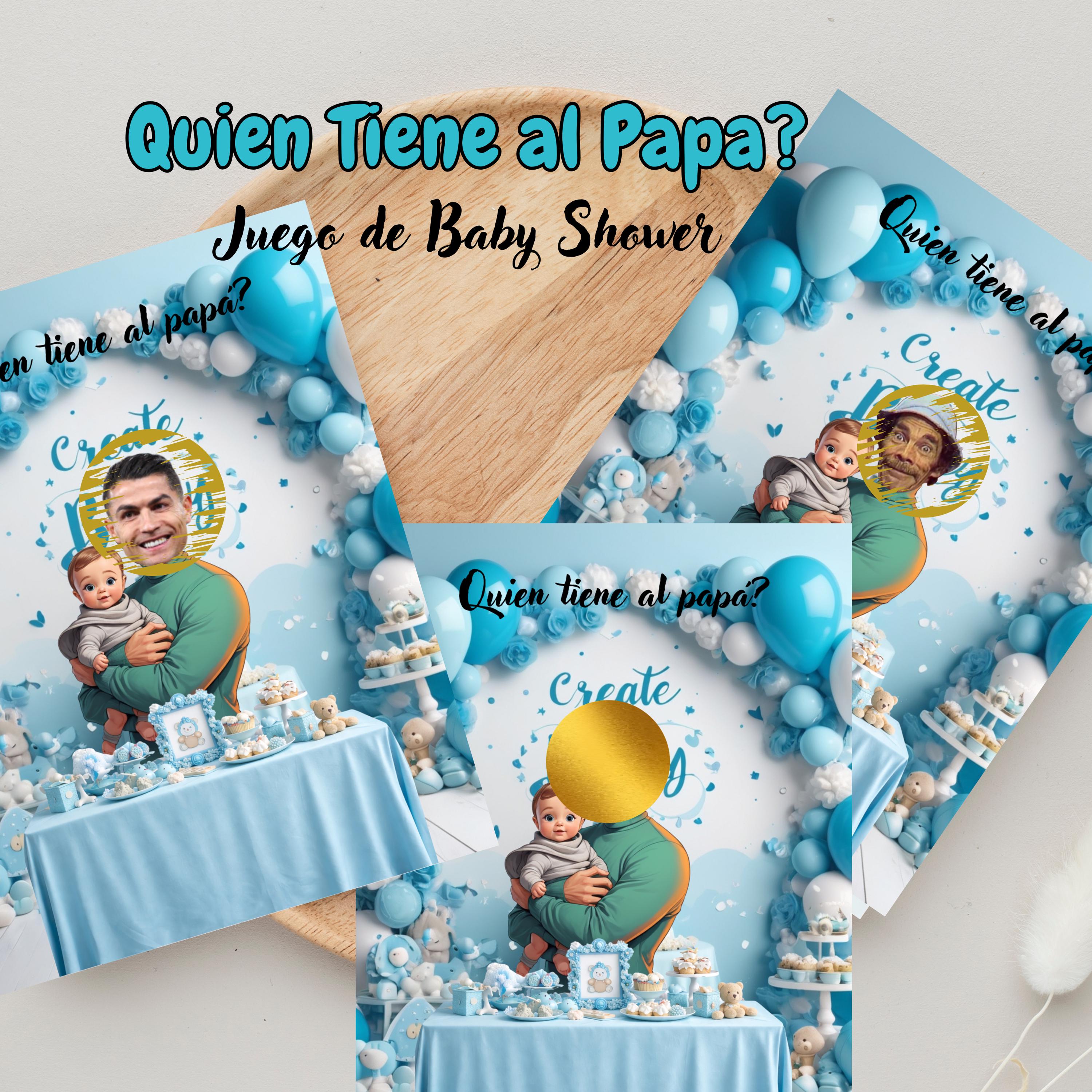 Baby Shower Game, Quien Tiene al Papa Spanish Cards, Blue Celebration Scratch-off Cards