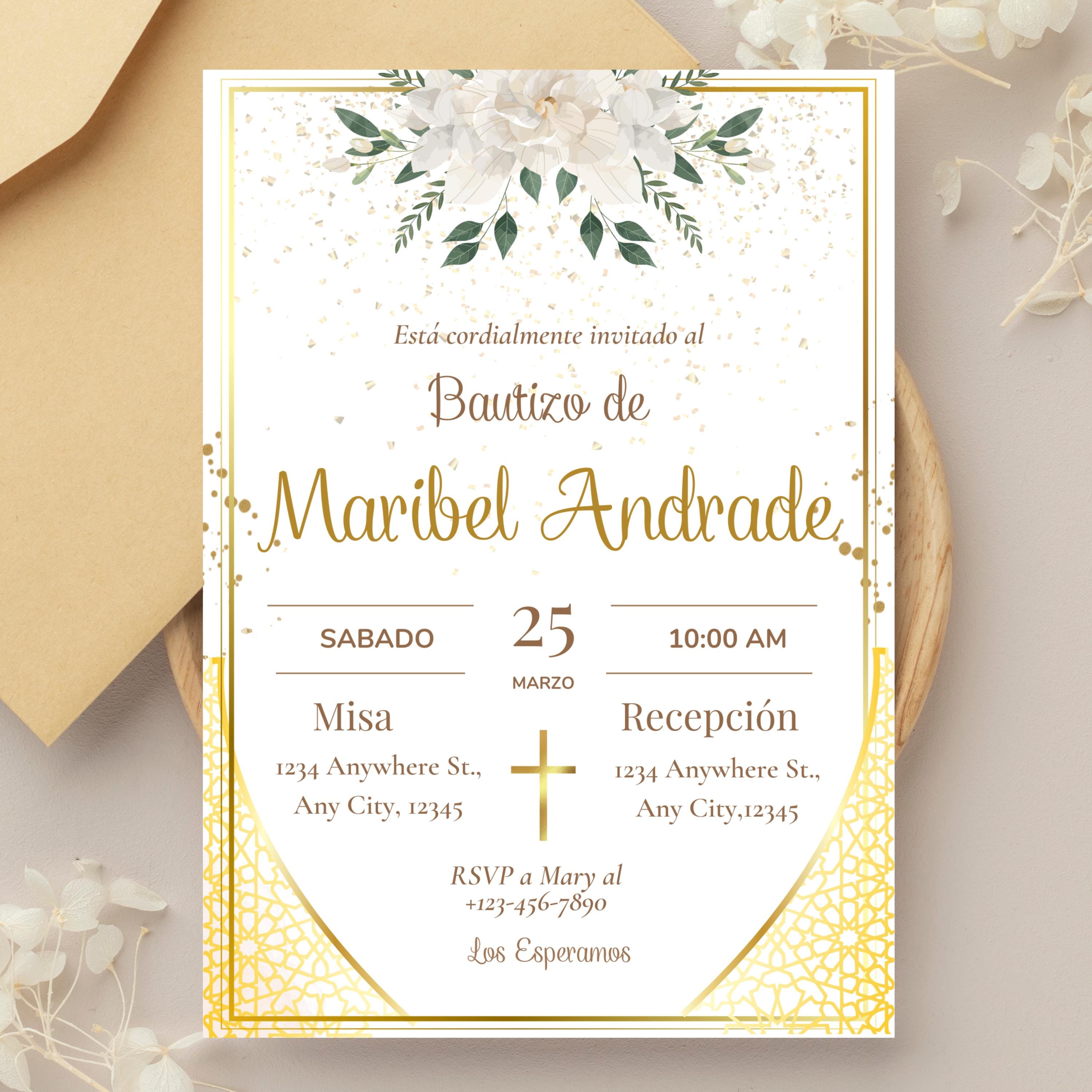 Baptism Gold Spanish Invitation Template, Elegant Mi Bautizo 5x7 Digital Invite, Printable Christening Invitation