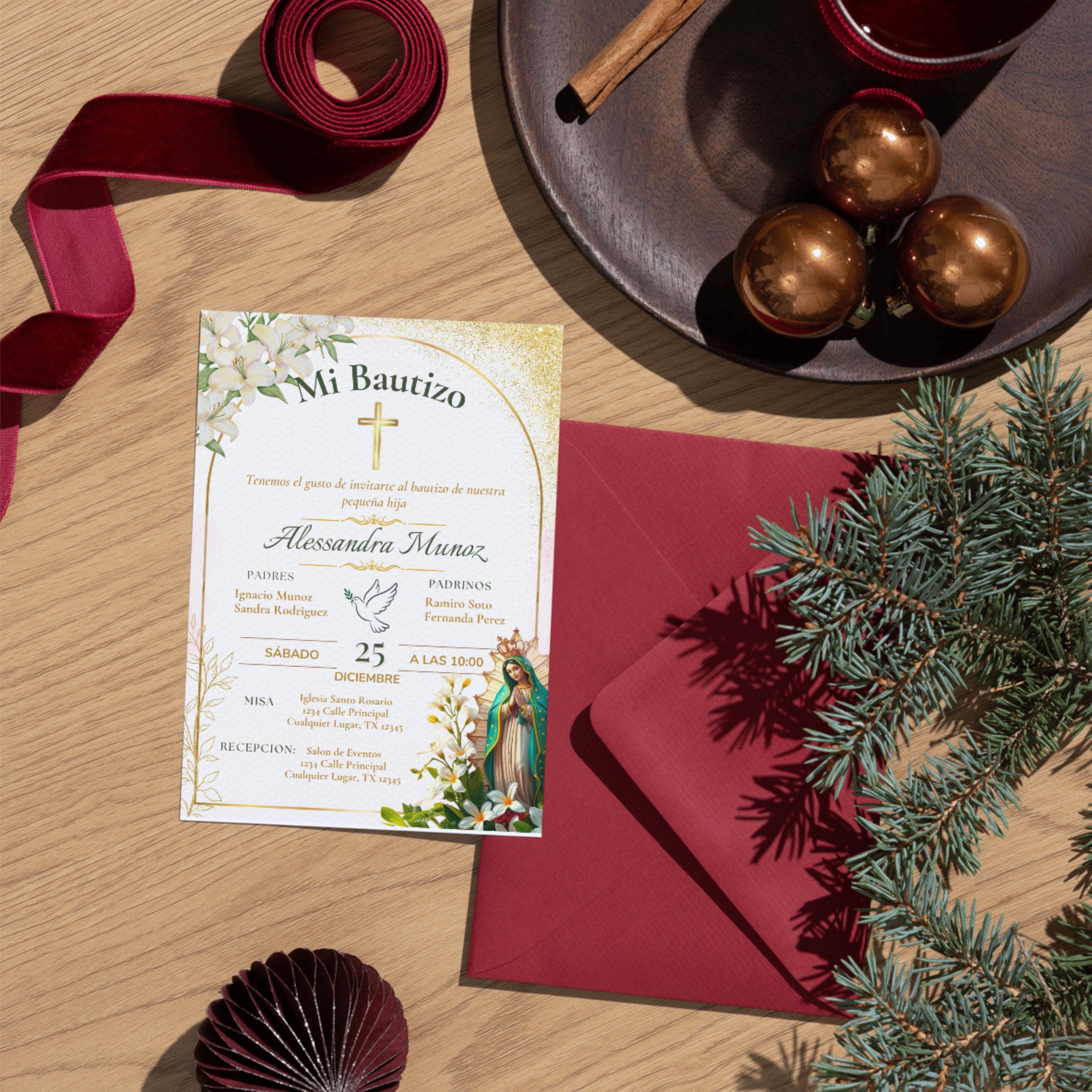 Baptism Editable Virgen de Guadalupe Invitation, Spanish/English Religious Invite,  Personalized Christening Invitation