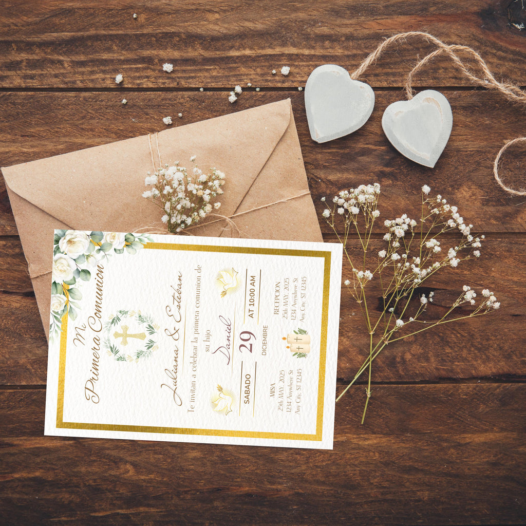 Invitación de Primera Comunión Editable, Spanish First Communion Invitation, Printable Religious Invite