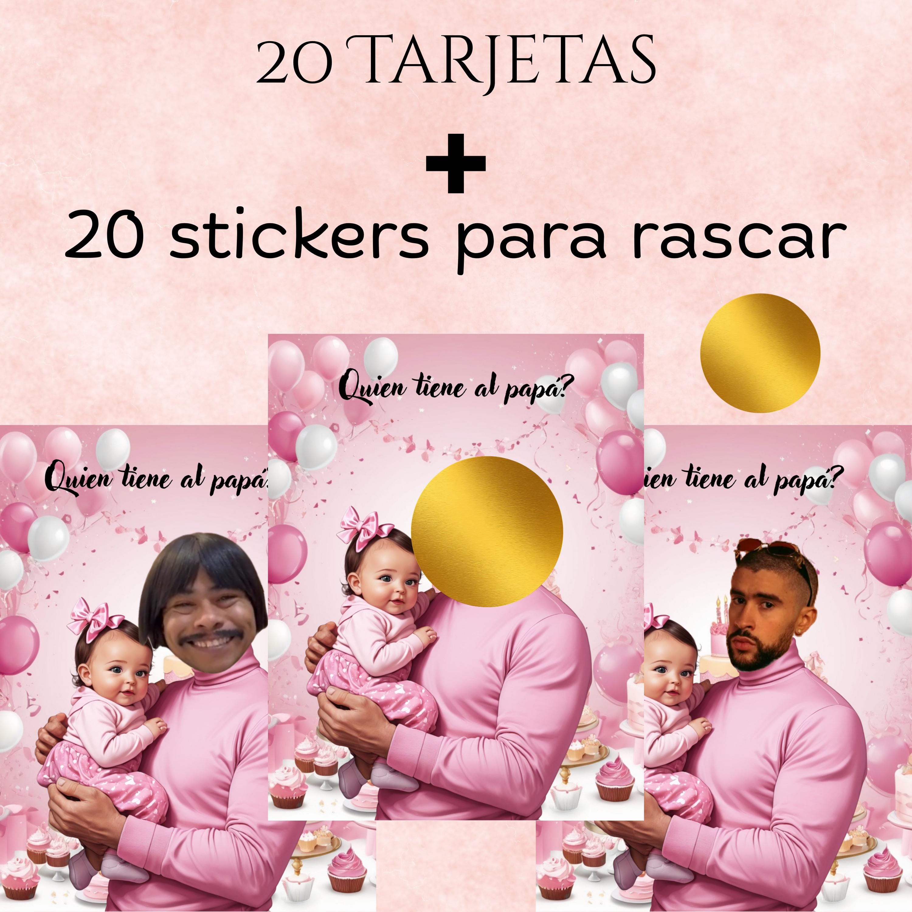 Quien Tiene Al Papa Baby Shower Game, Spanish Pink Scratch-off Cards With Stickers