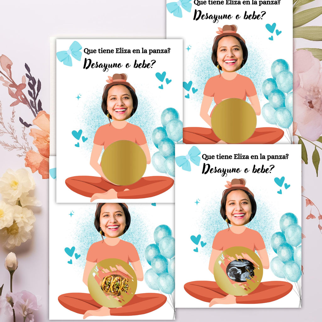 Baby Shower Game, "¿Desayuno o Bebé?" Scratch-off Cards
