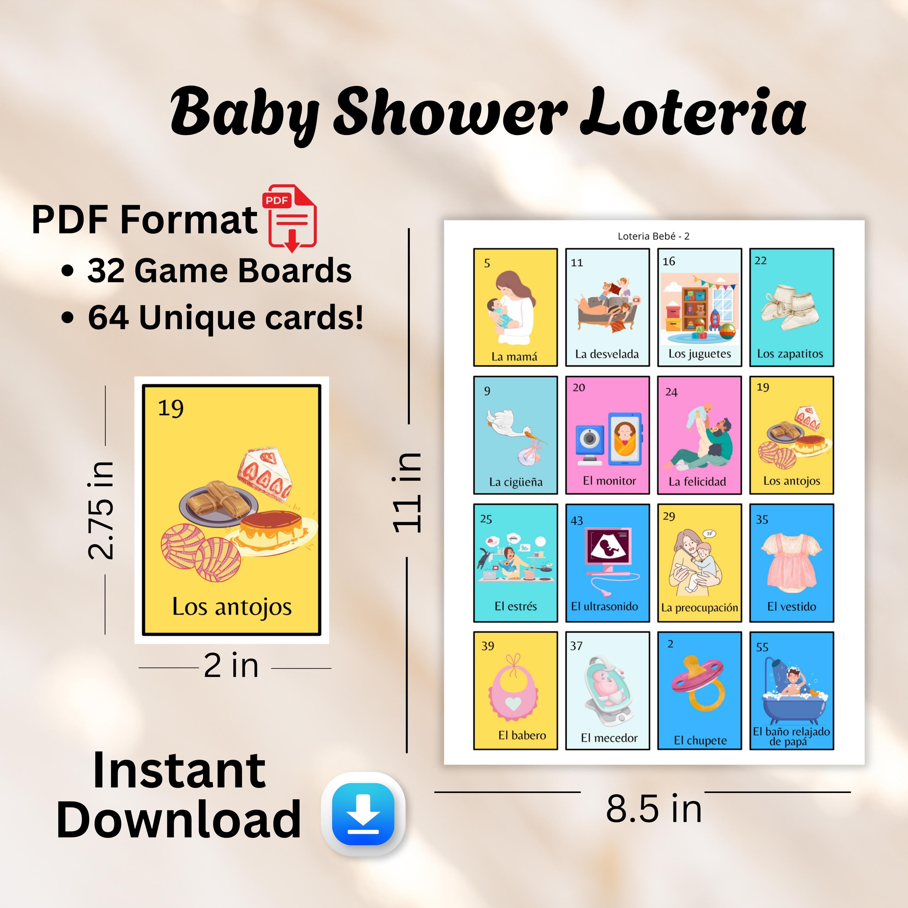 Loteria Baby Shower Game: Mexican Gender Neutral Board Game (Digital Download)