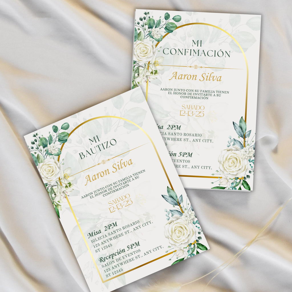 Boho Floral Confirmation Invitation Template, Spanish Editable Digital (5x7)