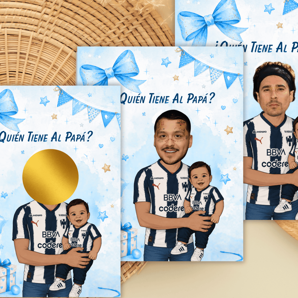 Baby Shower Quien Tiene Al Papá Game, Los Rayados Baby Boy Personalized Cards For Shower Game