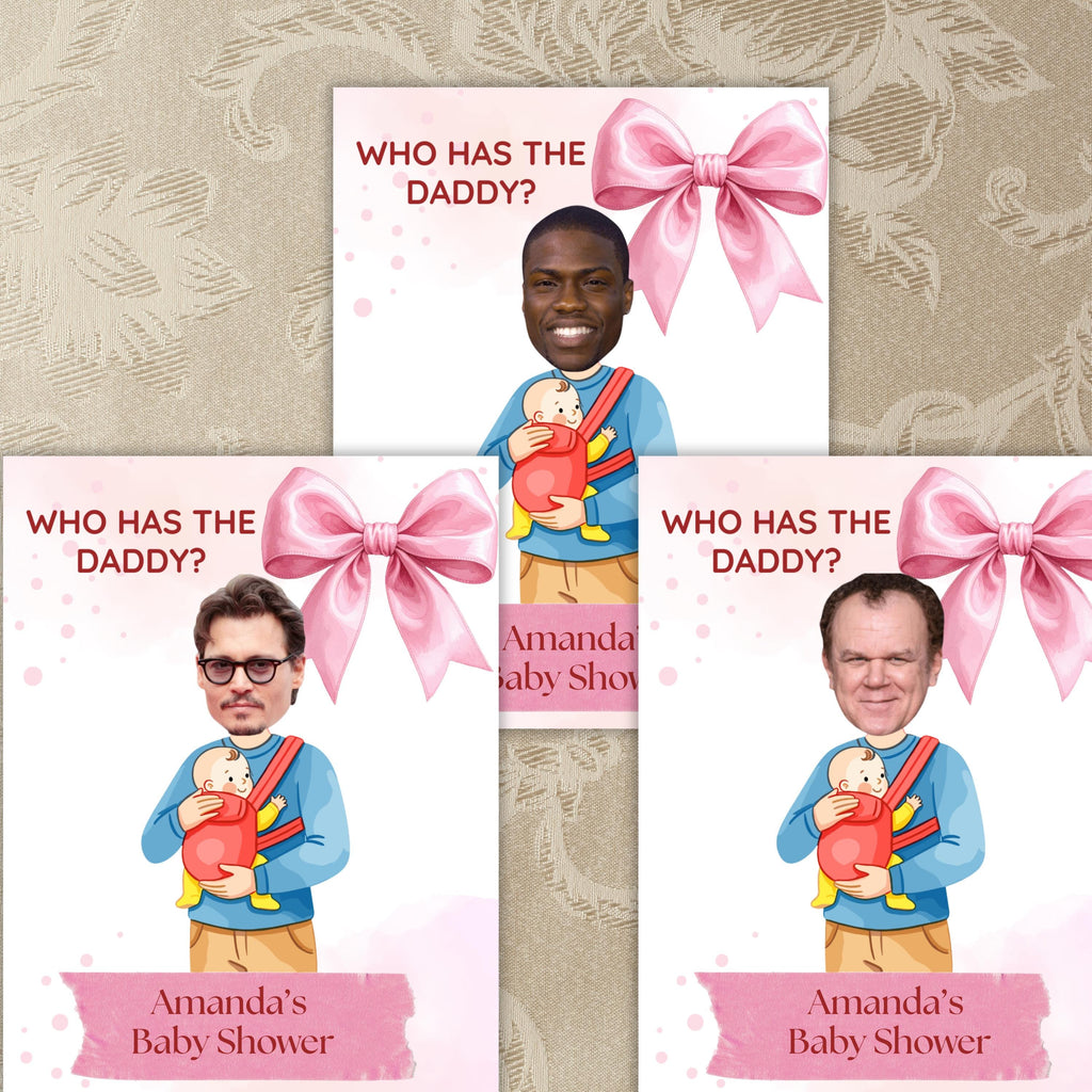 Who Has The Daddy Baby Shower Game, Pink Bow Scratch-off- Card Coquette Theme,  Digital Download