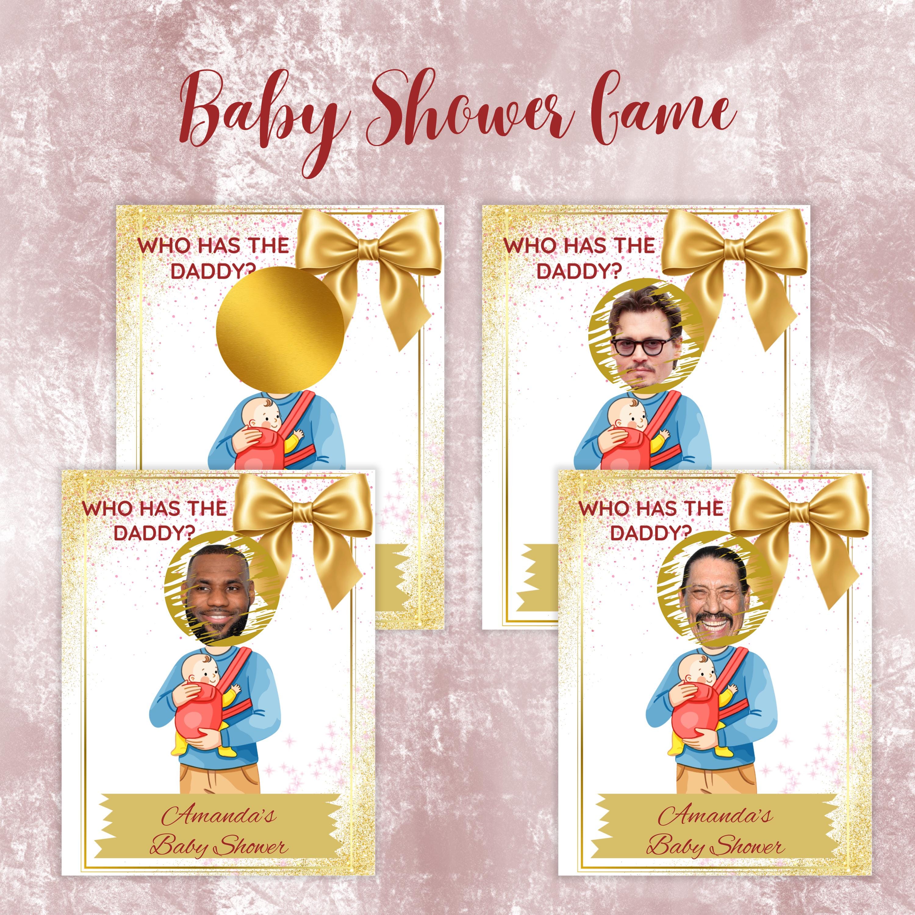 Baby Shower Game Who Has The Daddy,  Gold Scratch-off Celebrity Find Daddy Cards, Digital Download