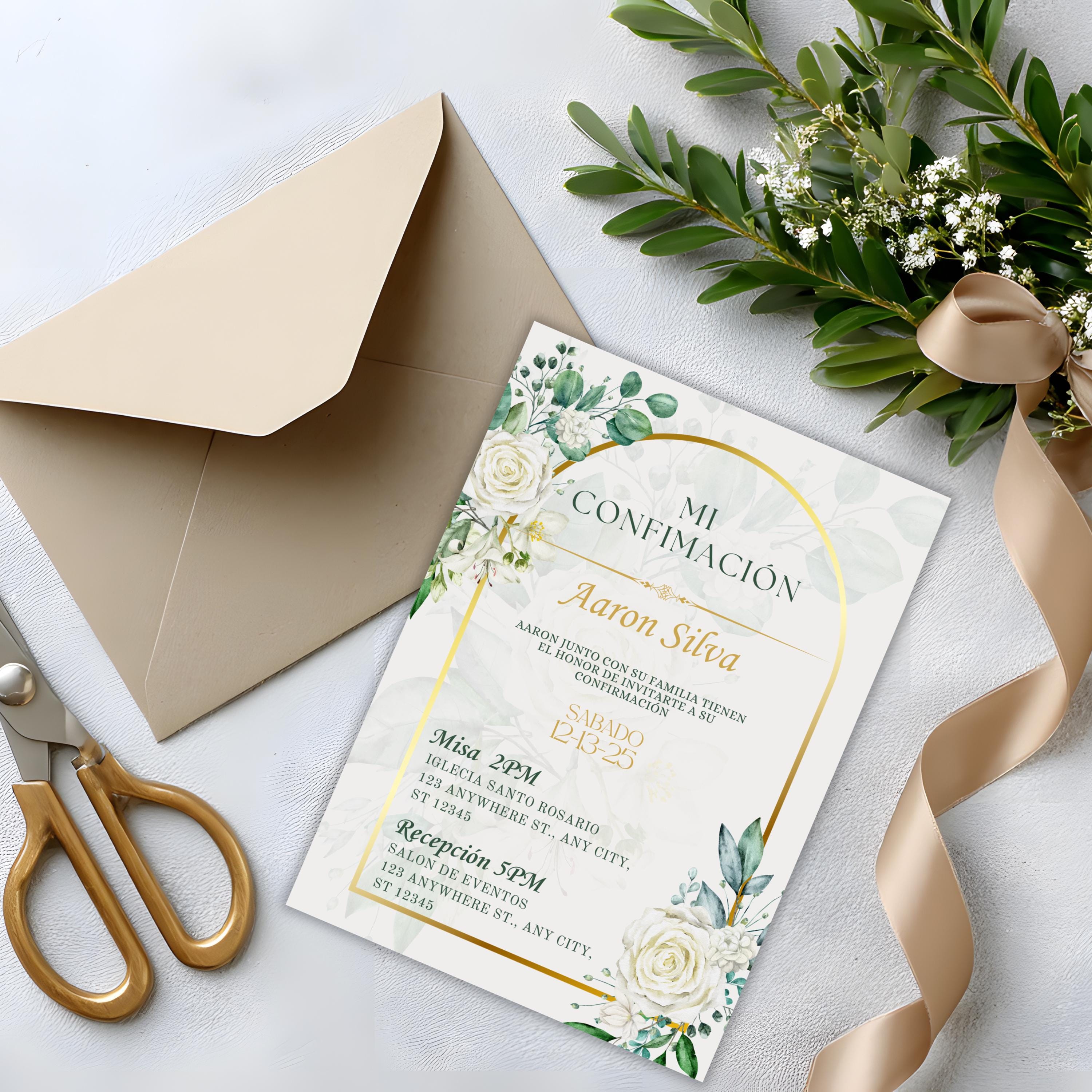 Boho Floral Confirmation Invitation, Editable Spanish Catholic Digital Invite For Baptism, Wedding, Communion