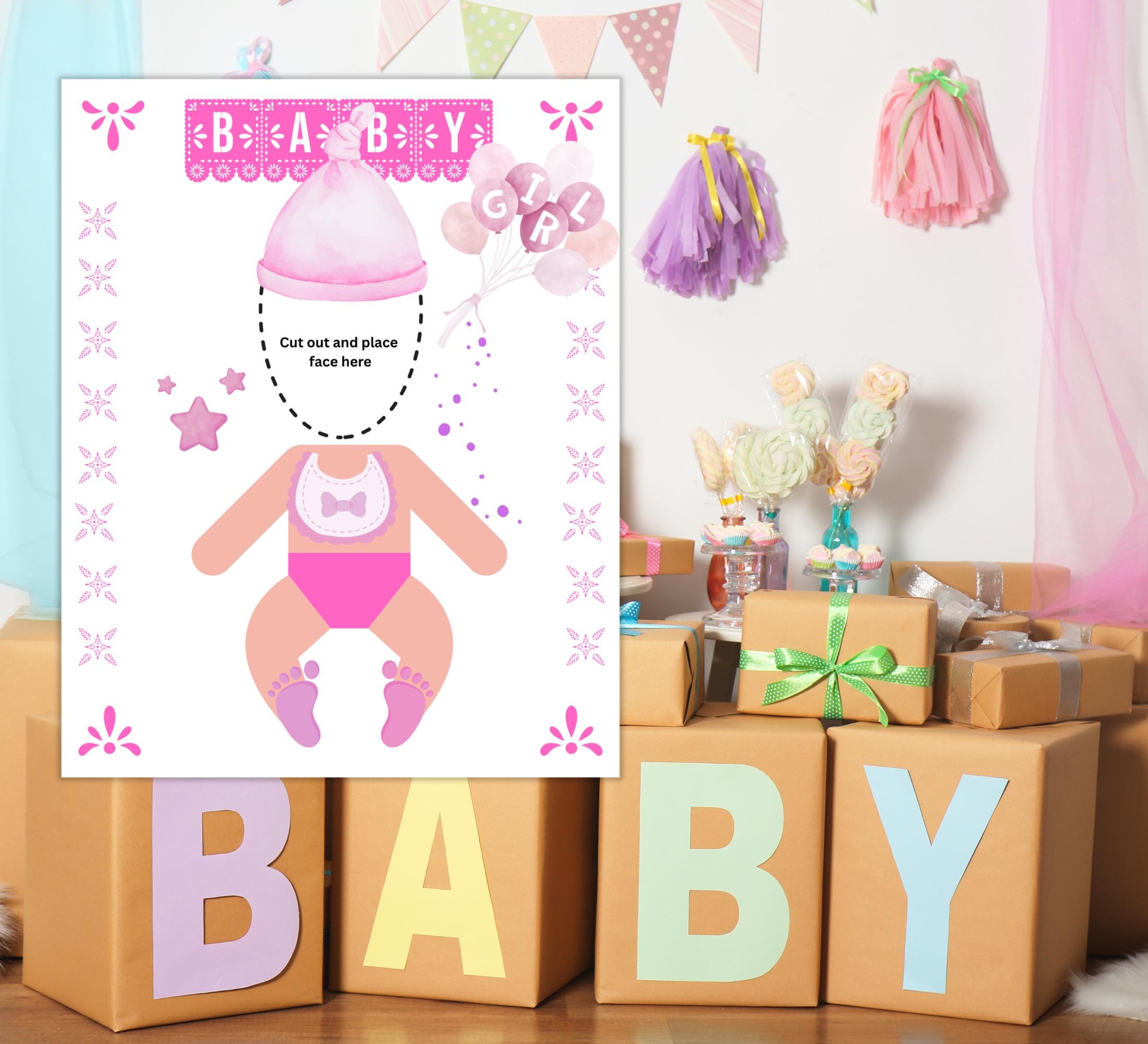 Funny Baby Shower Face Cut Out Game, Feed The Baby Faceless Poster Digital Download
