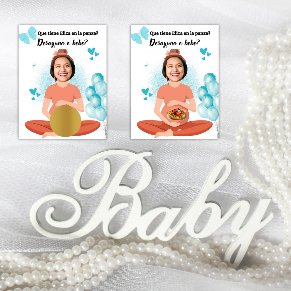 Baby Shower Game, "¿Desayuno o Bebé?" Scratch-off Cards