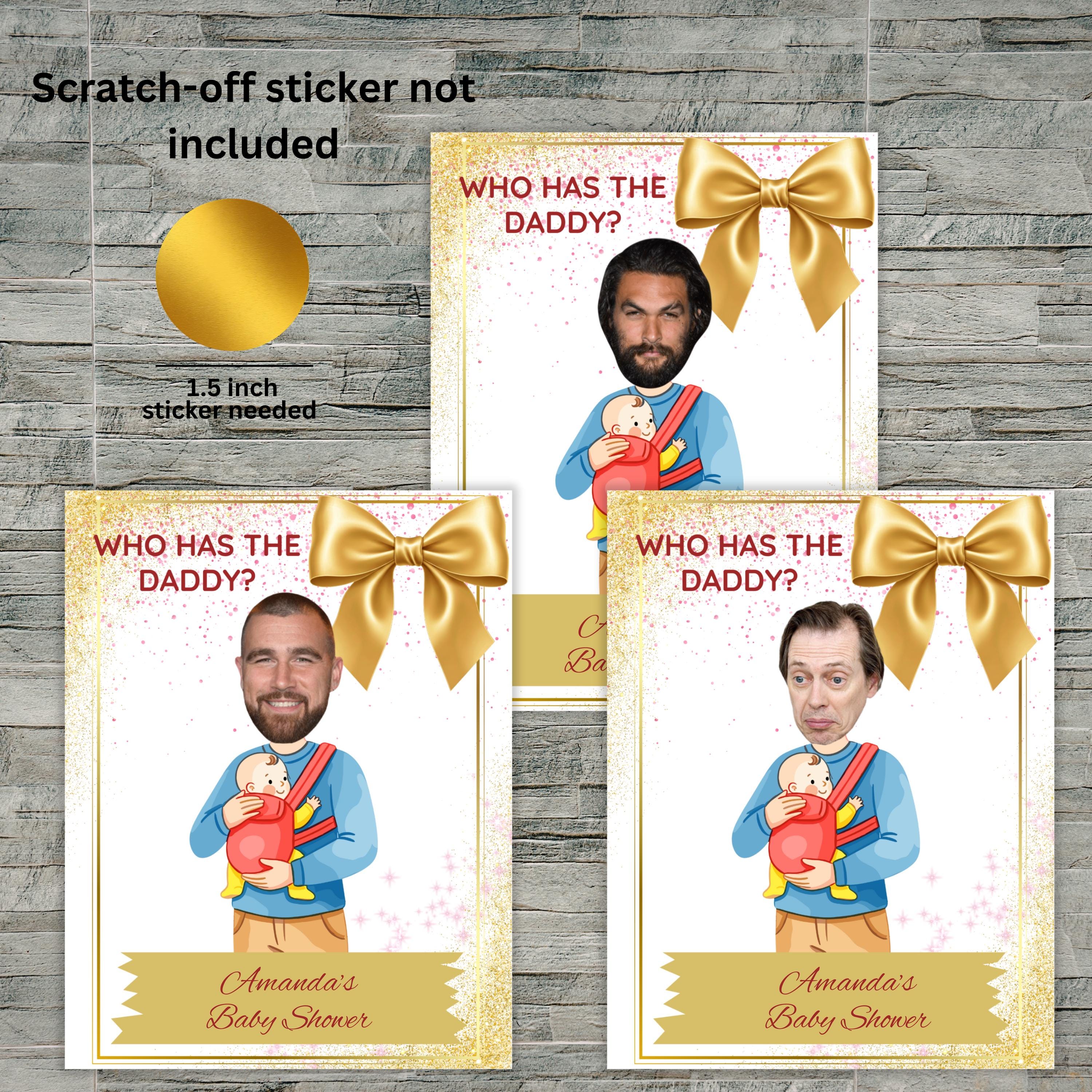 Editable Who Has The Daddy Baby Shower Game, Gold Scratch-off Celebrity Find Daddy Cards