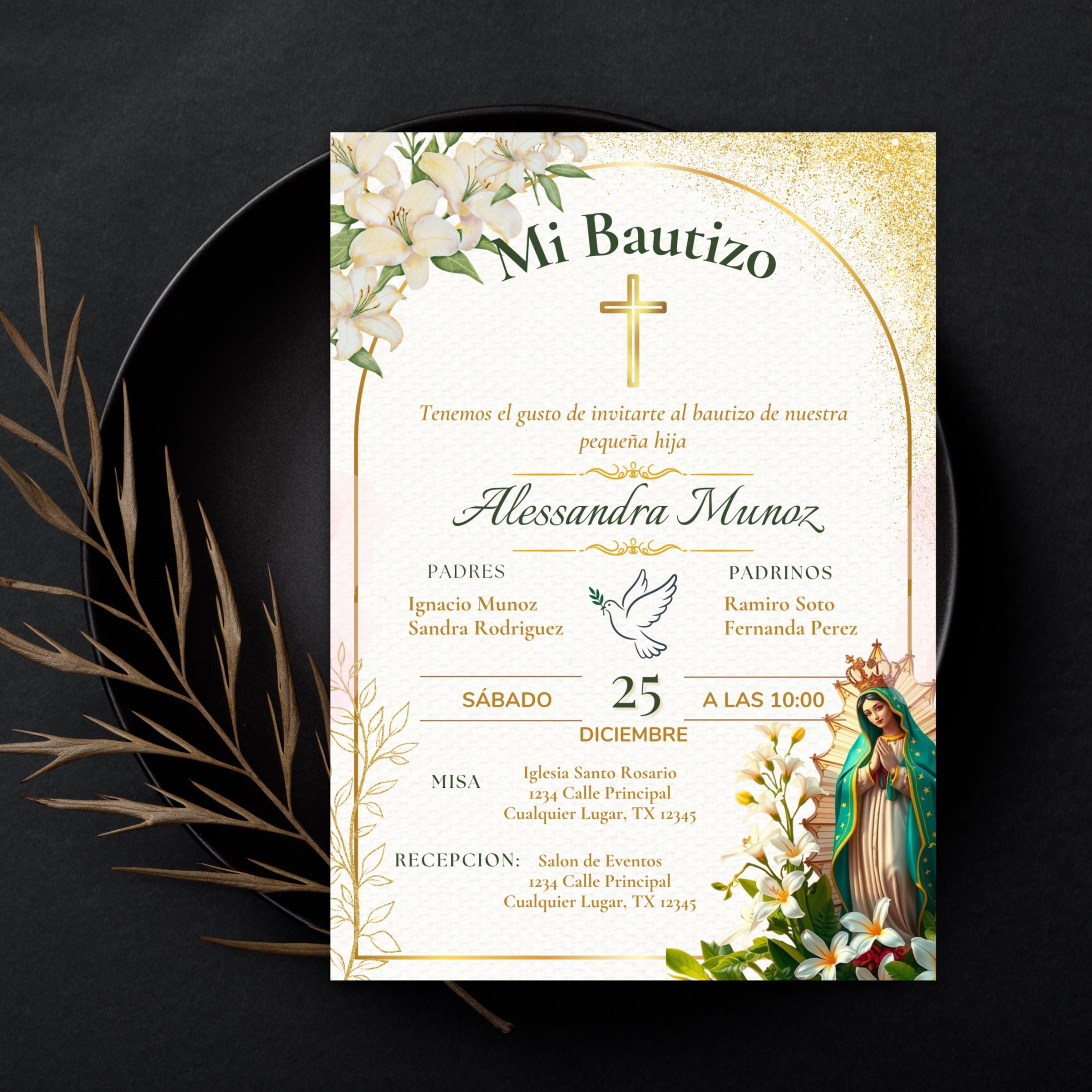 Baptism Editable Virgen de Guadalupe Invitation, Spanish/English Religious Invite,  Personalized Christening Invitation