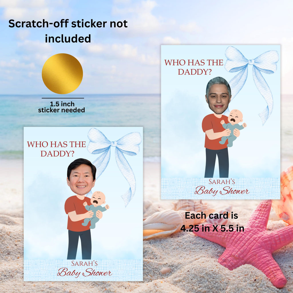 Baby Shower Game, Who Has the Dad Scratch-off Blue Cards, Editable Find Daddy Game