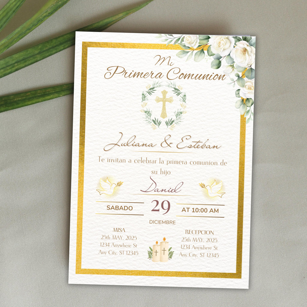 Invitación de Primera Comunión Editable, Spanish First Communion Invitation, Printable Religious Invite