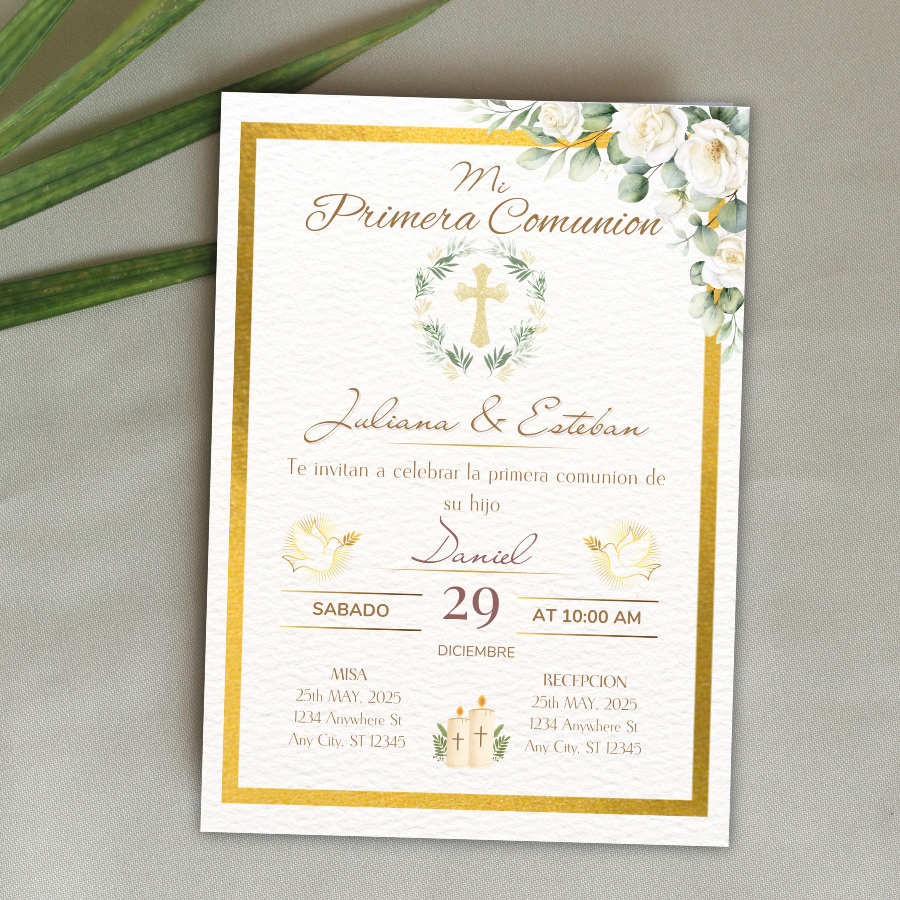 Invitación de Primera Comunión Editable, Spanish First Communion Invitation, Printable Religious Invite