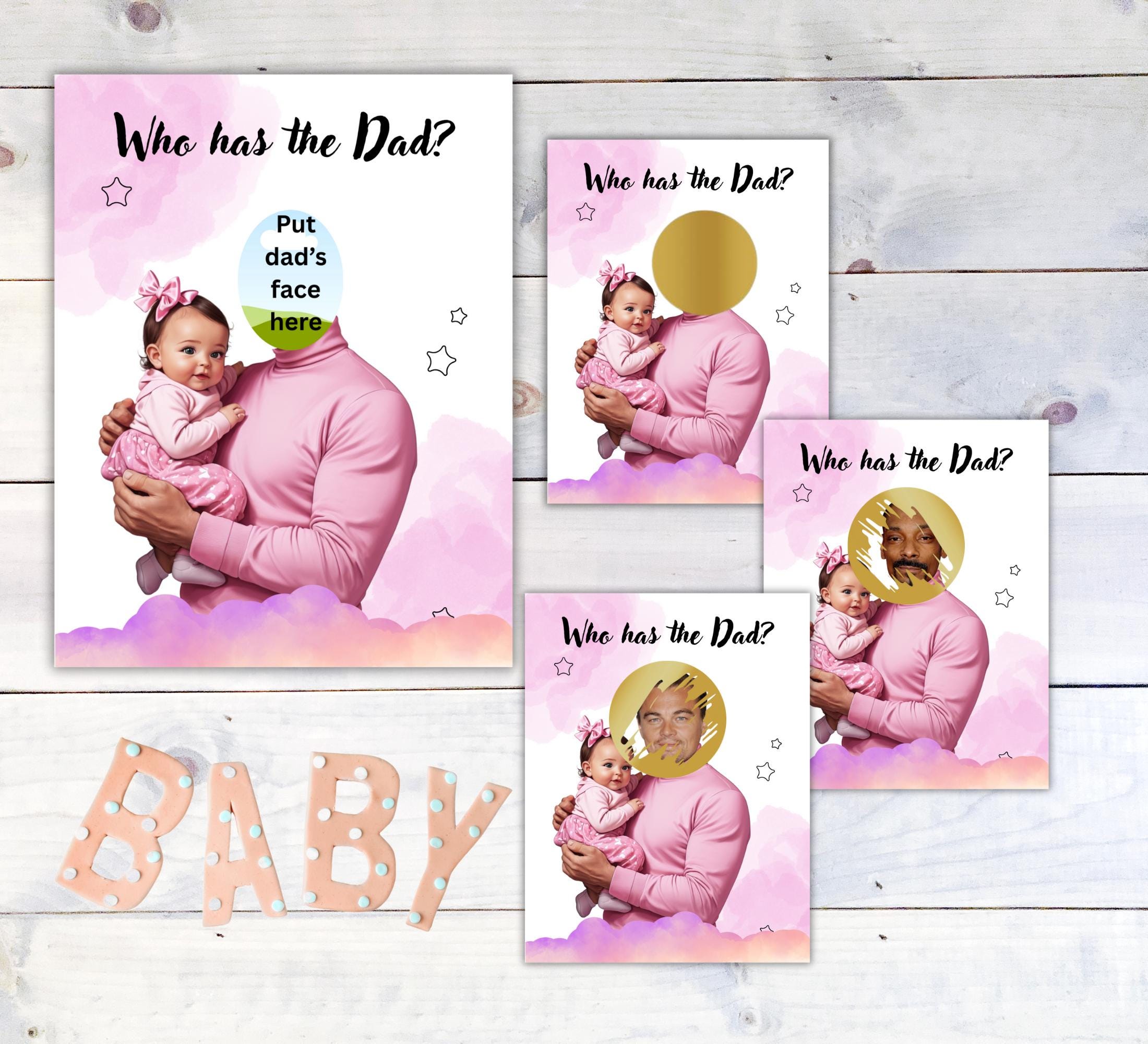 Baby Shower Game: Who Has the Dad? - Girl Edition (Printable PDF Cards)