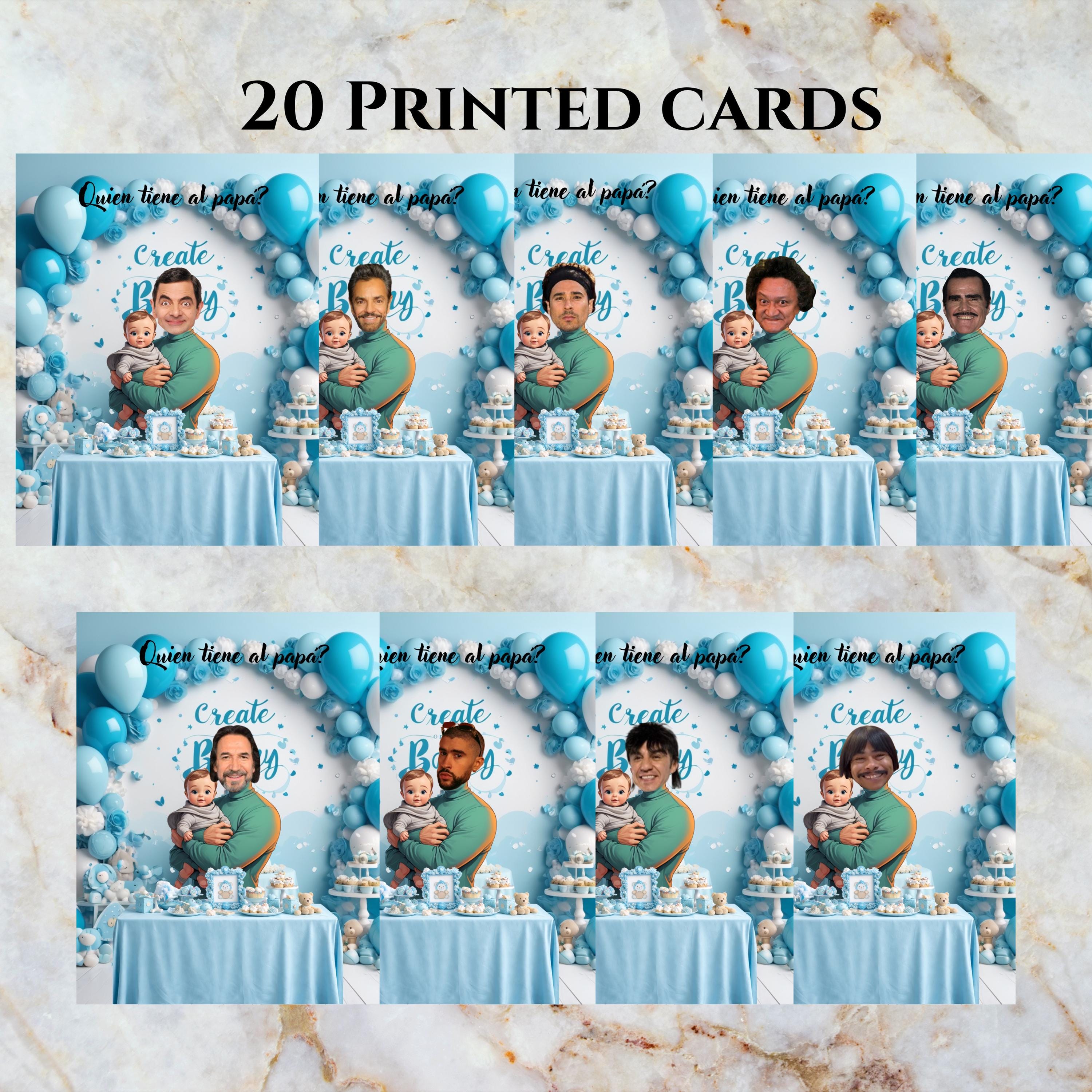 Baby Shower Game, Quien Tiene al Papa Spanish Cards, Blue Celebration Scratch-off Cards