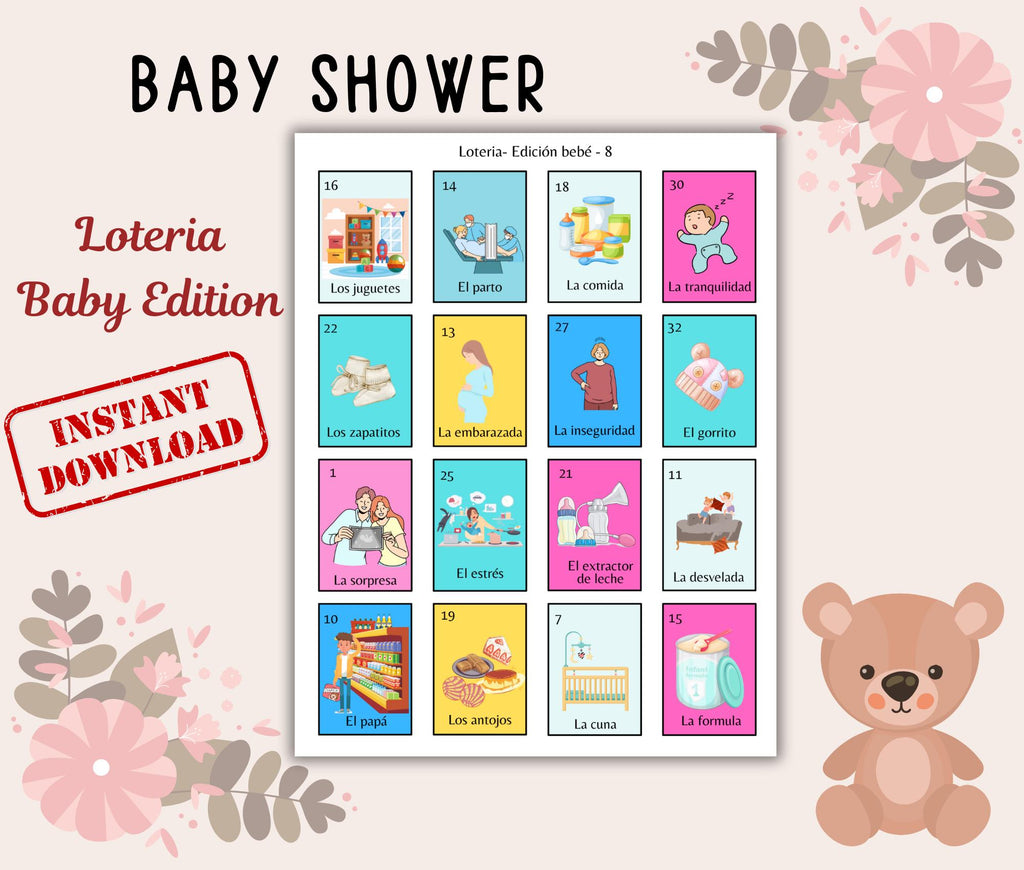 Loteria Baby Shower Game: Mexican Gender Neutral Board Game (Digital Download)