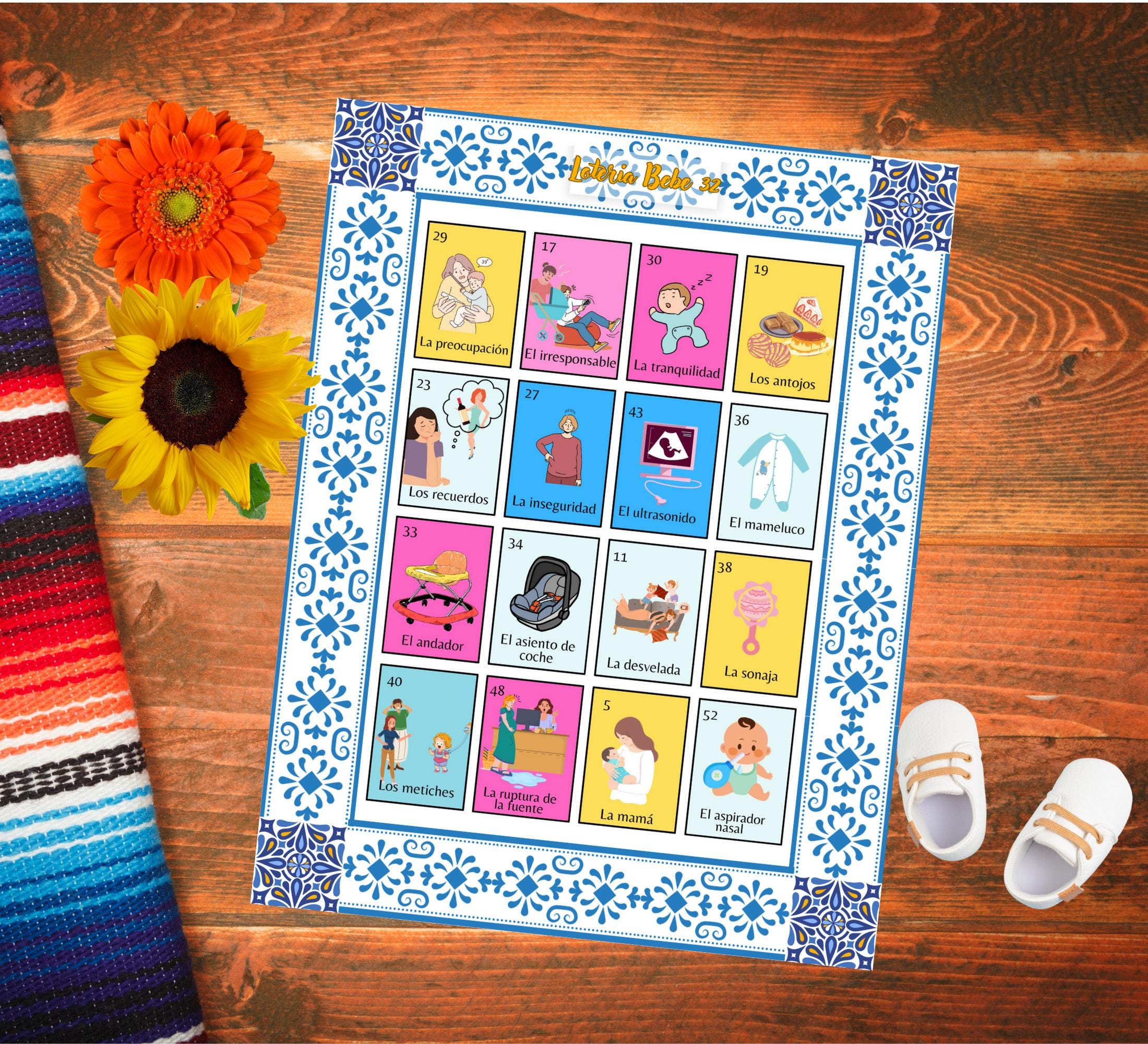 Baby Shower Lotería Game: Talavera Theme, Spanish Juego Fiesta Bebe (PDF Downloadable Cards & Boards)