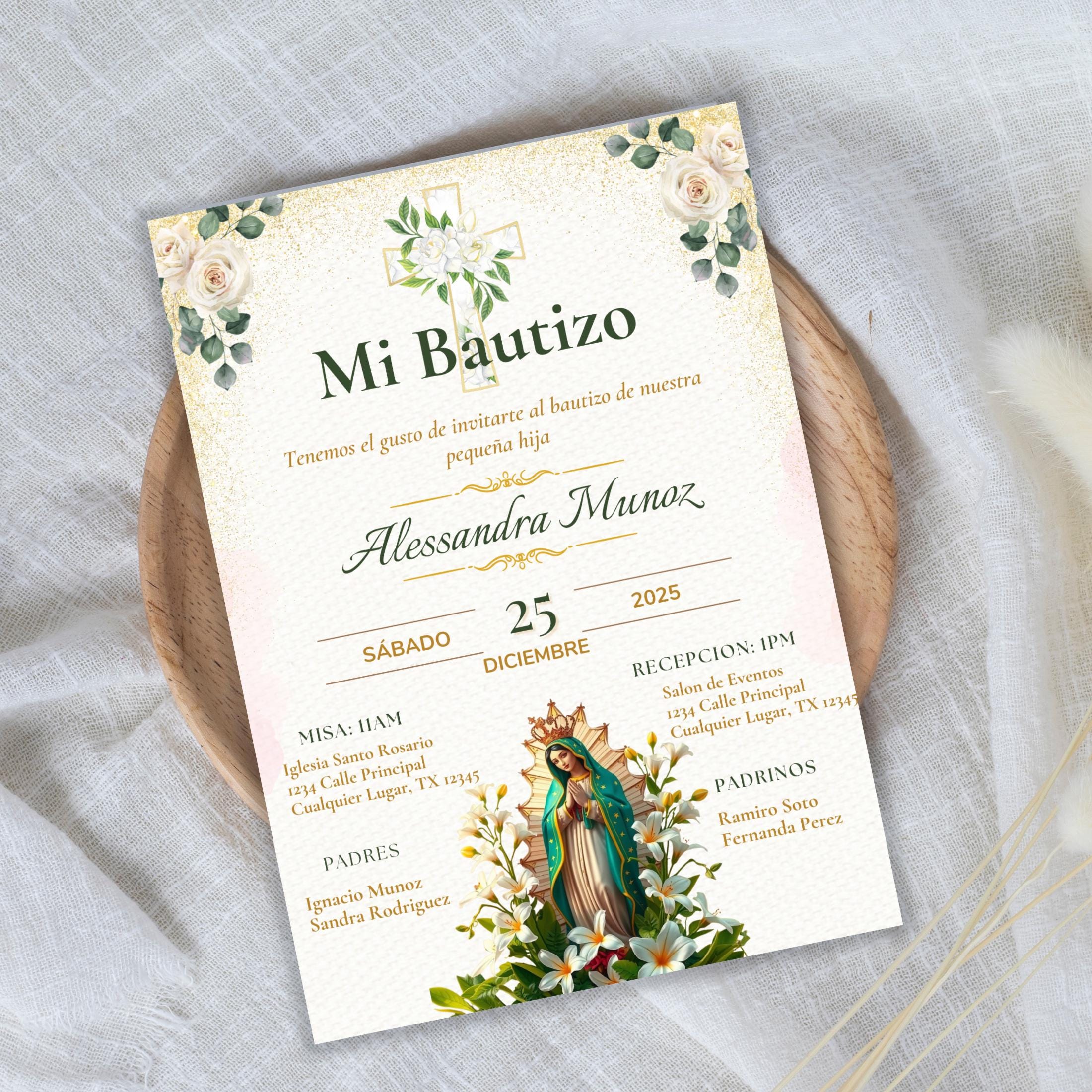 Virgen de Guadalupe Baptism Invitation: Spanish/English Boho Floral Religious Invite (Digital Download)