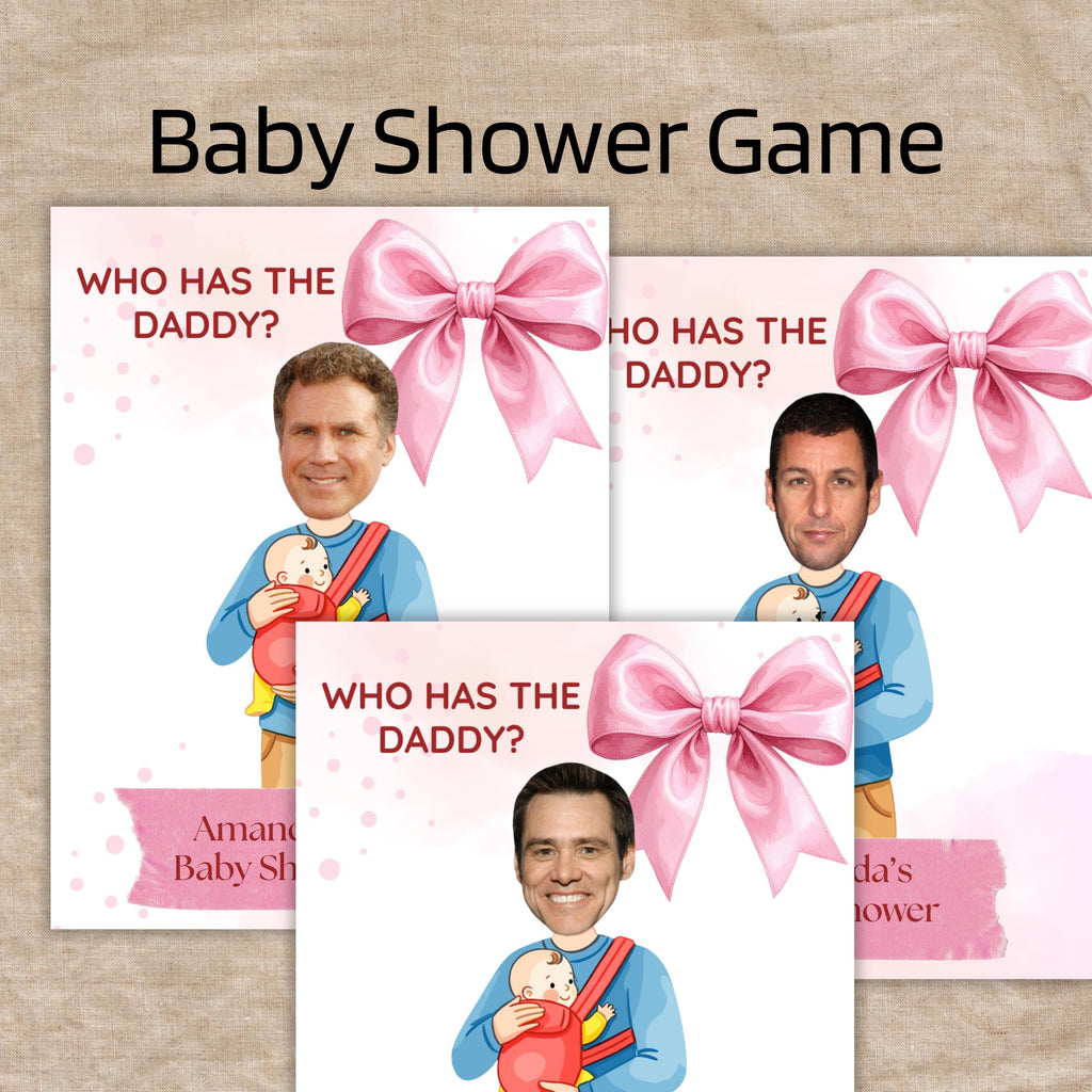 Who Has The Daddy Baby Shower Game, Pink Bow Scratch-off- Card Coquette Theme,  Digital Download