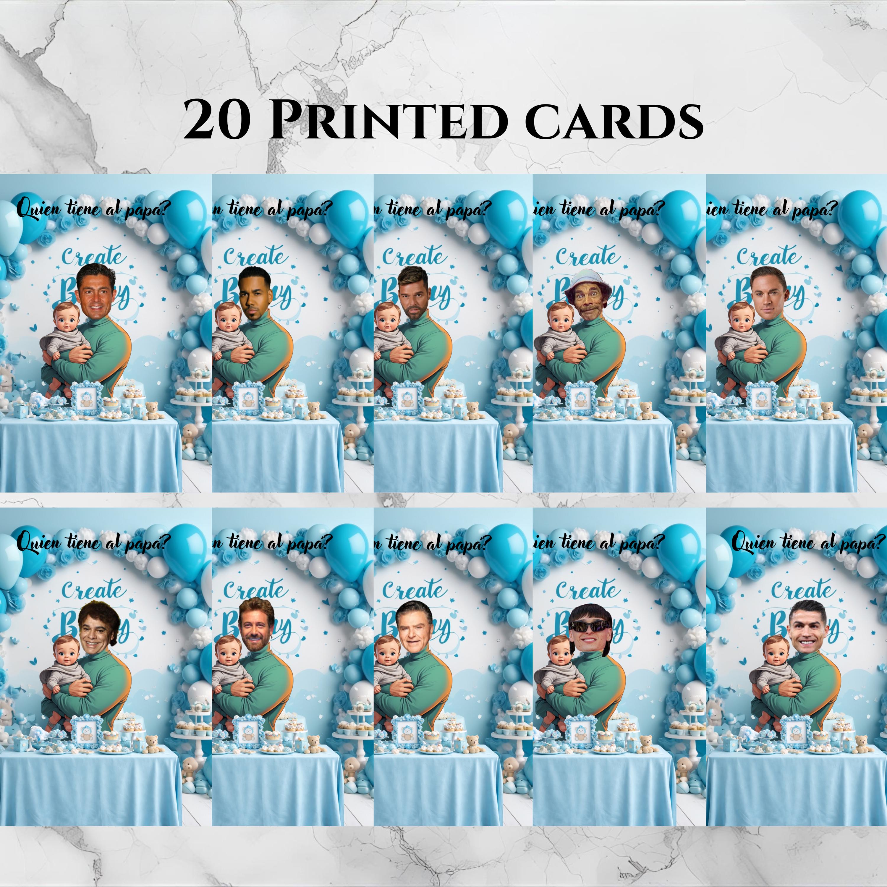 Baby Shower Game, Quien Tiene al Papa Spanish Cards, Blue Celebration Scratch-off Cards
