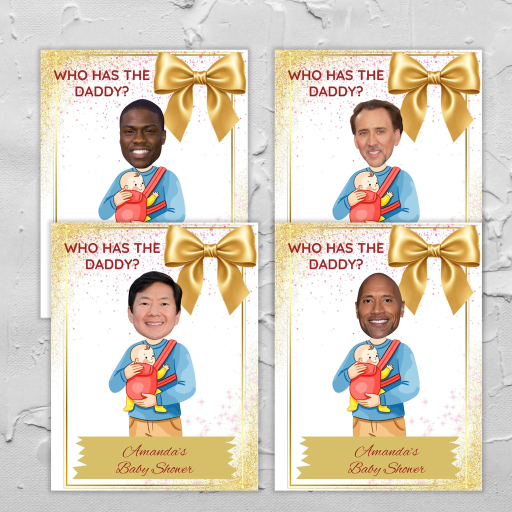 Editable Who Has The Daddy Baby Shower Game, Gold Scratch-off Celebrity Find Daddy Cards