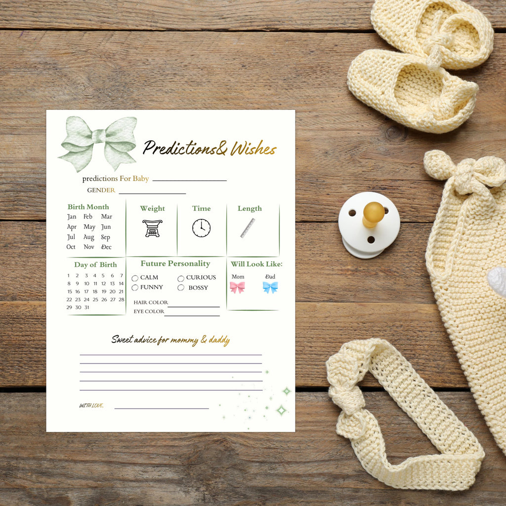 Predictions and Advice Baby Shower Activity,  Gender Neutral Green Advice Cards For New Parents