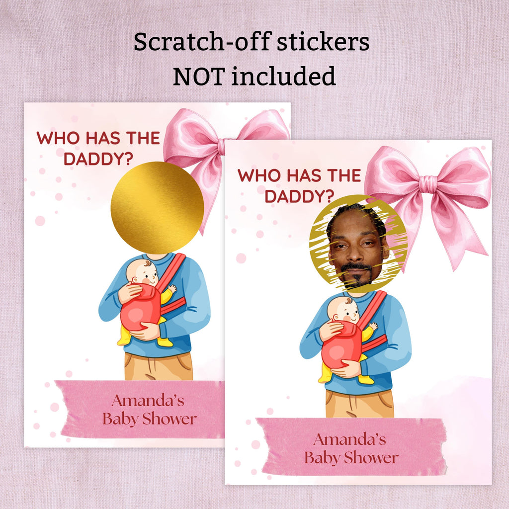 Who Has The Daddy Baby Shower Game, Pink Bow Scratch-off- Card Coquette Theme,  Digital Download
