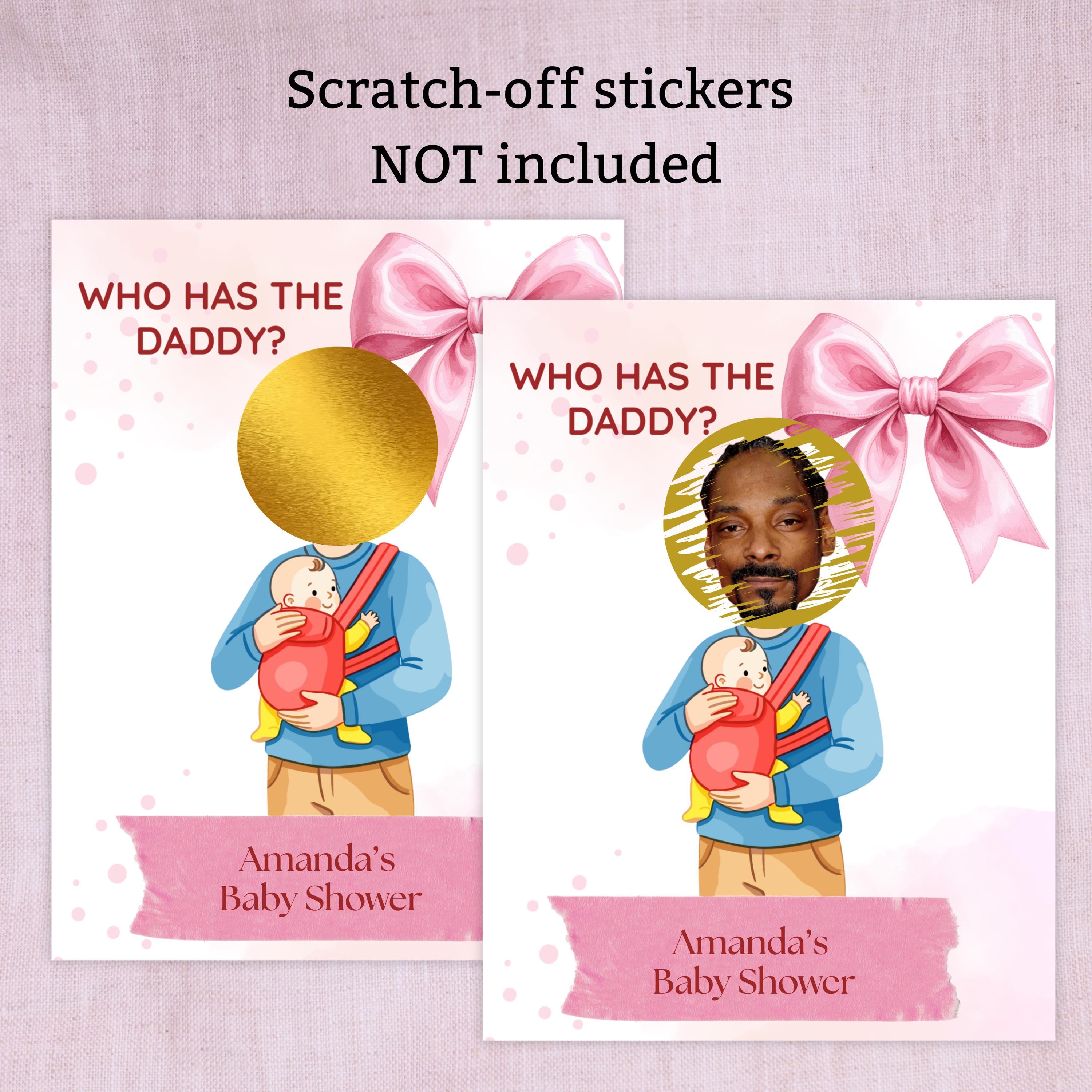 Who Has The Daddy Baby Shower Game, Pink Bow Scratch-off- Card Coquette Theme,  Digital Download