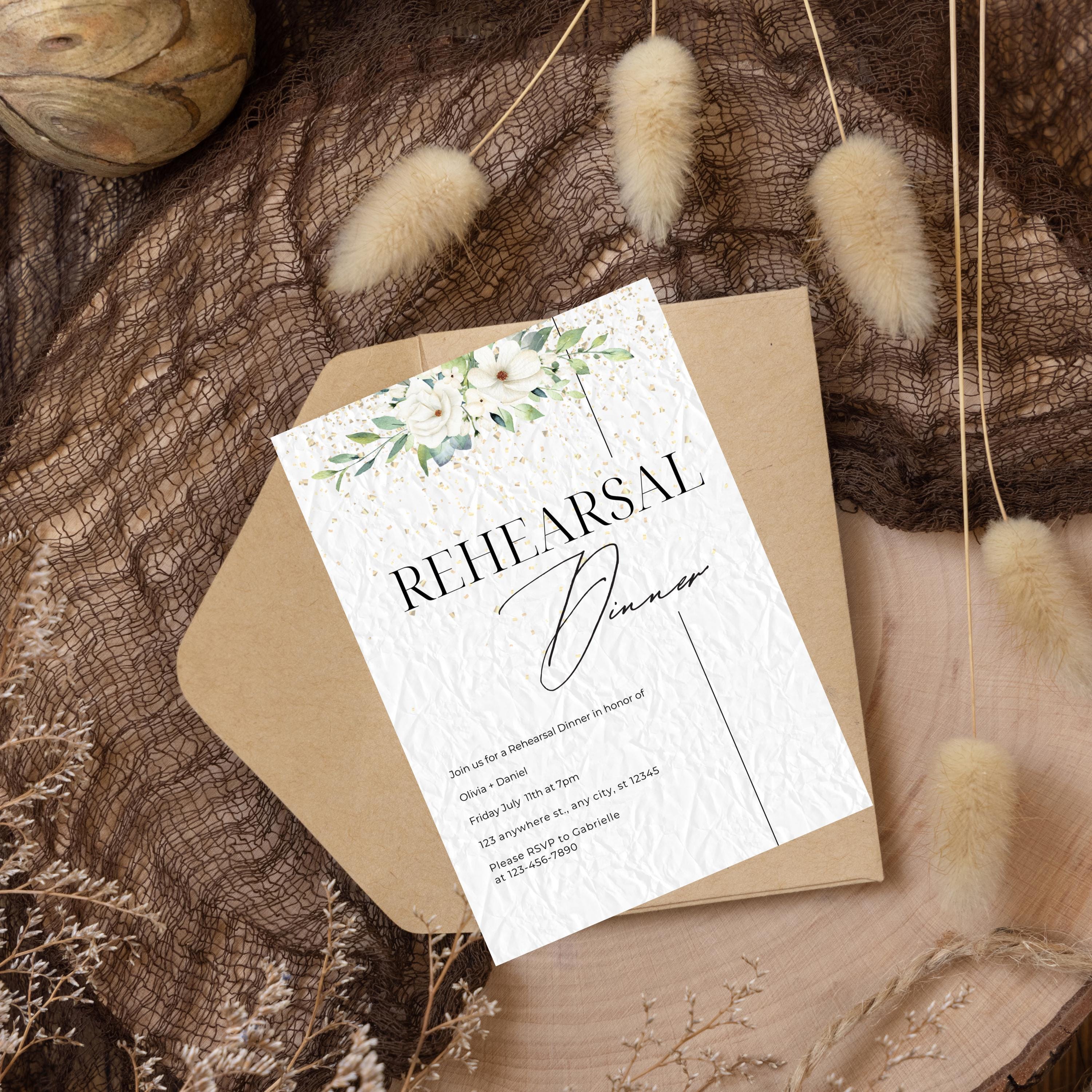 Boho Wedding Invitation Bundle Template, Gold and White Elegant  Minimalistic Invite, RSVP, Save The Date