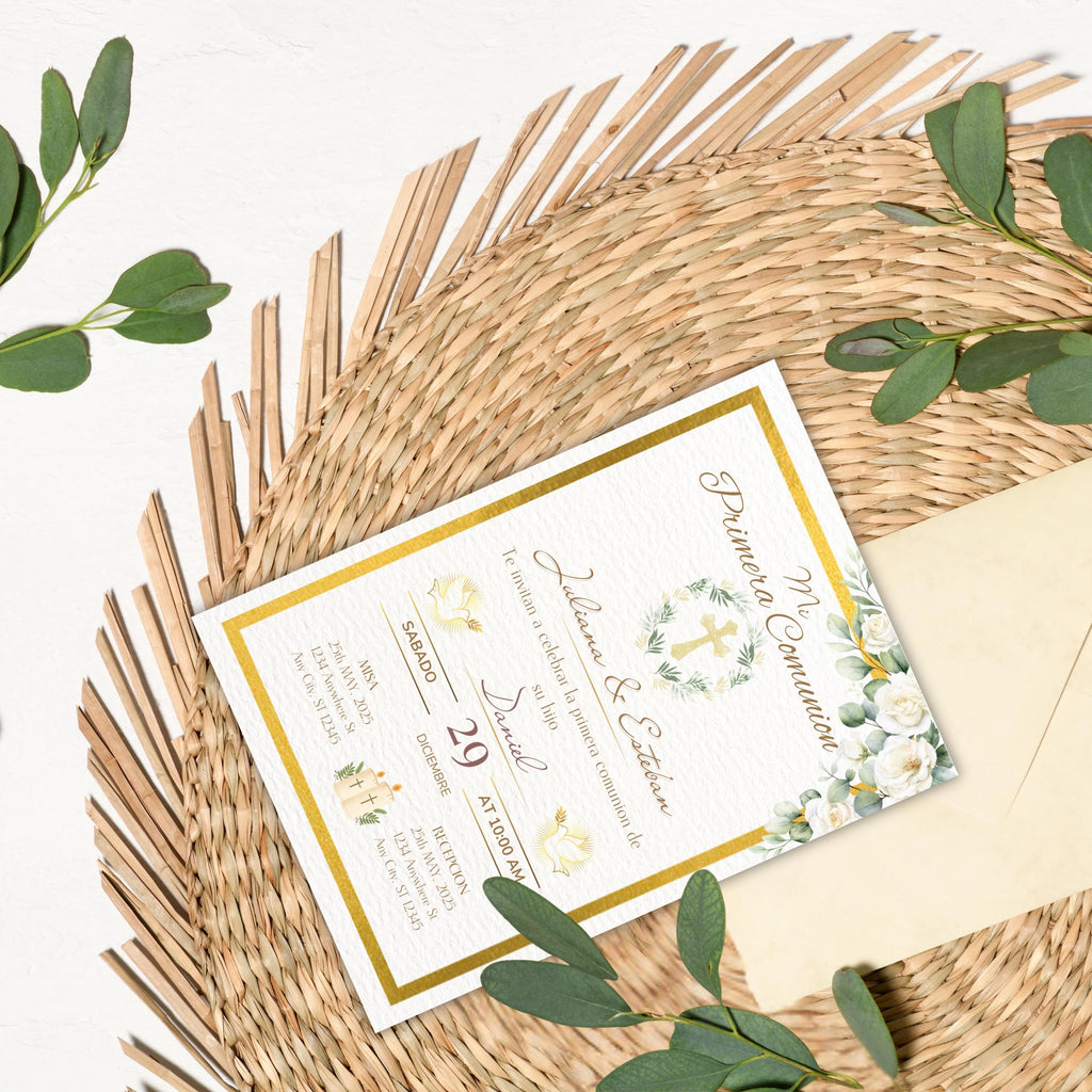 Invitación de Primera Comunión Editable, Spanish First Communion Invitation, Printable Religious Invite