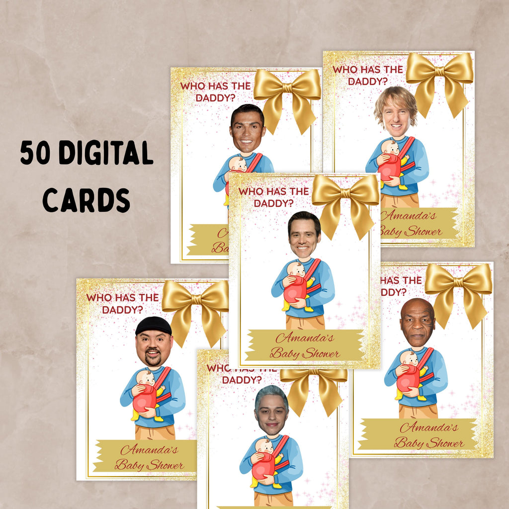 Editable Who Has The Daddy Baby Shower Game, Gold Scratch-off Celebrity Find Daddy Cards