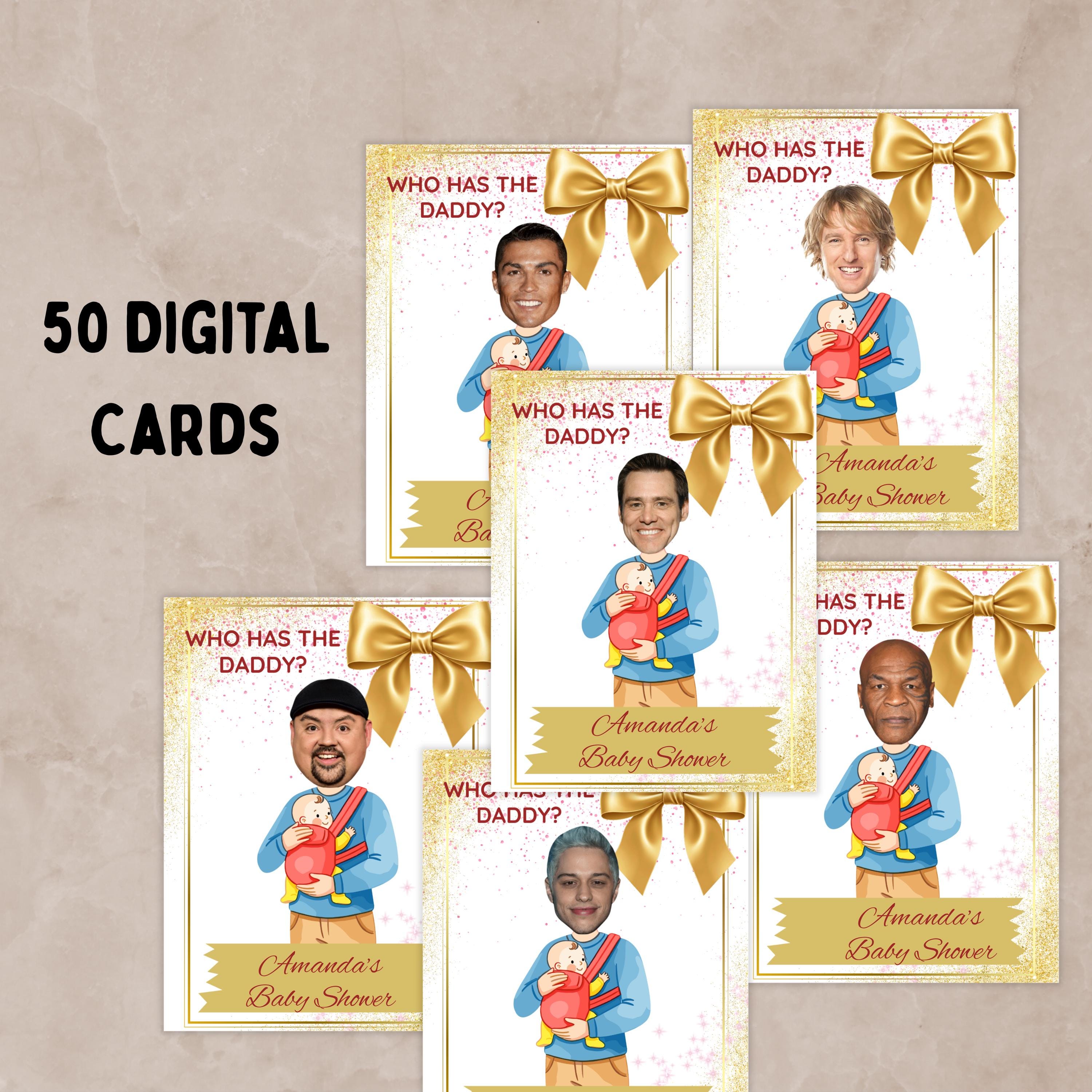 Editable Who Has The Daddy Baby Shower Game, Gold Scratch-off Celebrity Find Daddy Cards