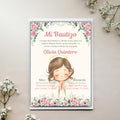 Editable Baptism Invitation, Pink & Green Floral Printable Christening Invite, Instant Download Template