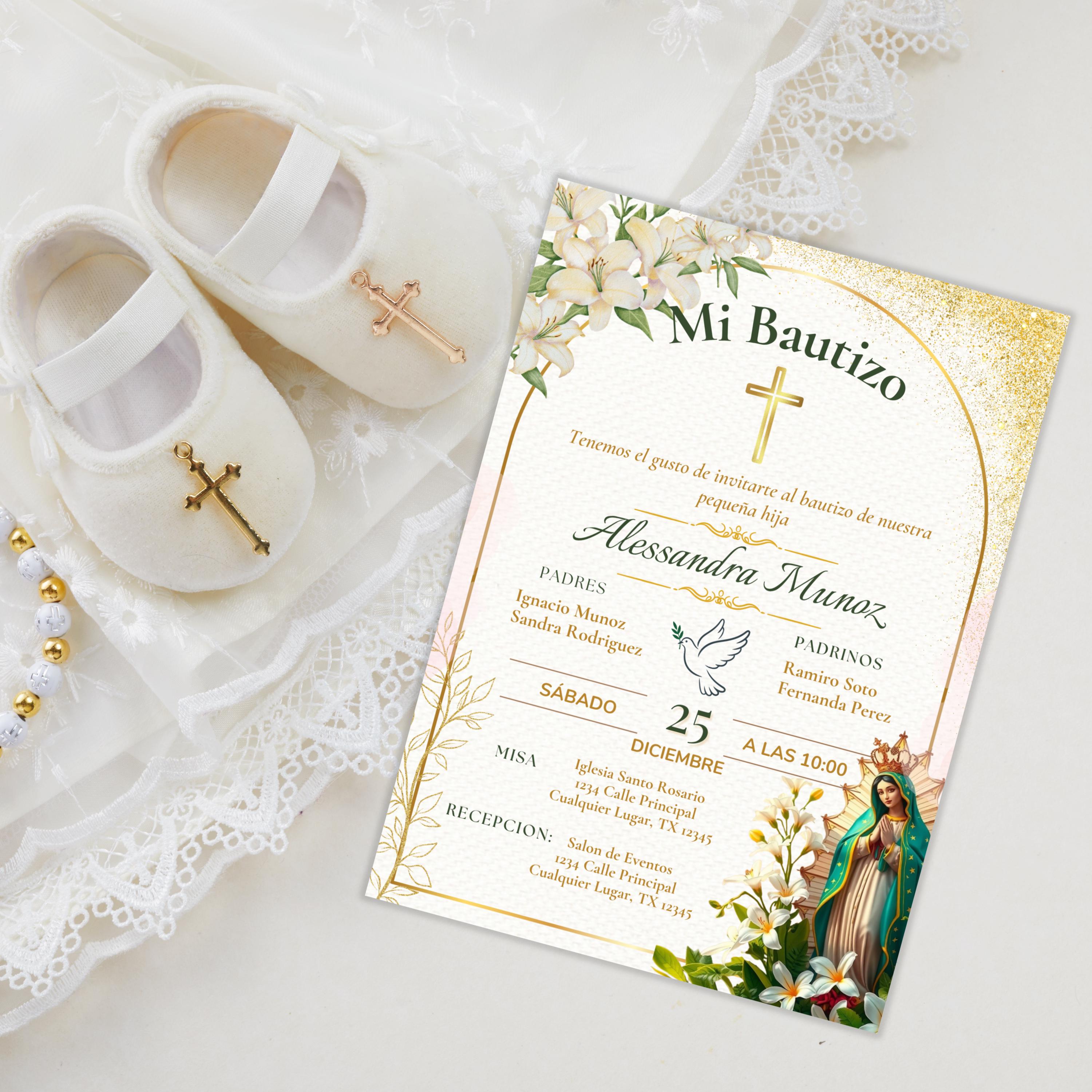 Baptism Editable Virgen de Guadalupe Invitation, Spanish/English Religious Invite,  Personalized Christening Invitation