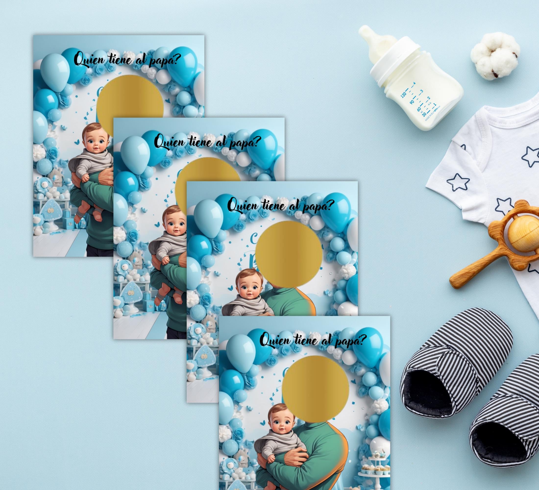 Juego de Baby Shower Quién Tiene al Papá, Tarjetas Donde Esta El Papa Azul