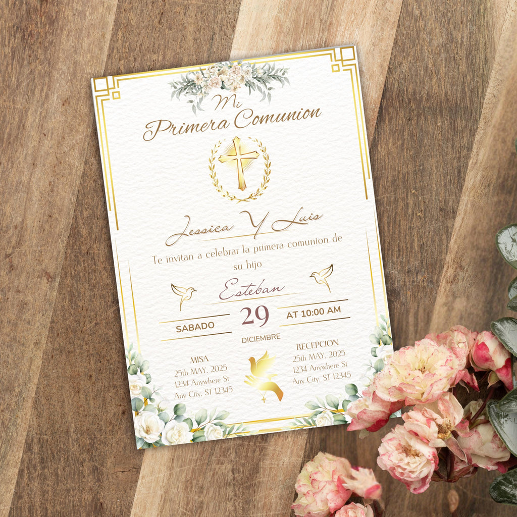 Invitación de Primera Comunión, Elegant First Communion Invitation, Invitacion Elegante Religiosa, Digital Download