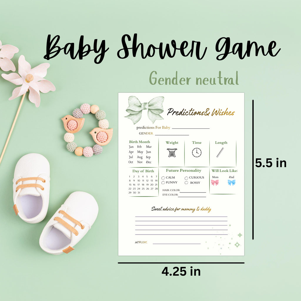 Predictions and Advice Baby Shower Activity,  Gender Neutral Green Advice Cards For New Parents