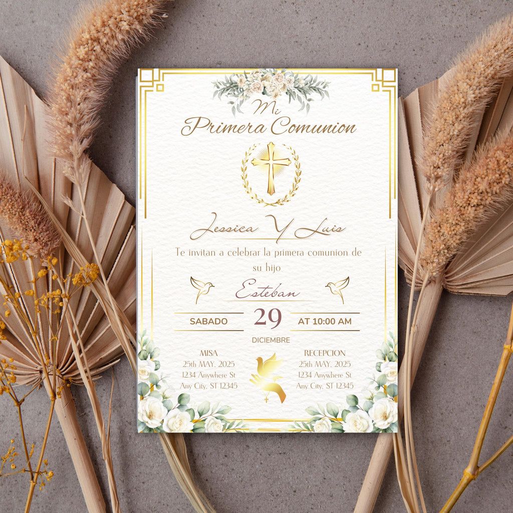 Invitación de Primera Comunión, Elegant First Communion Invitation, Invitacion Elegante Religiosa, Digital Download