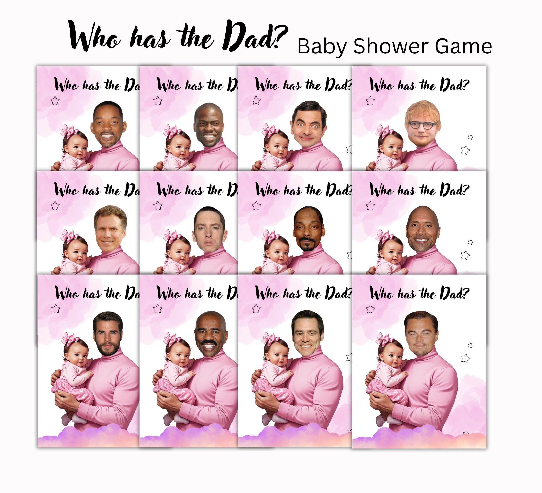 Baby Shower Game: Who Has the Dad? - Girl Edition (Printable PDF Cards)
