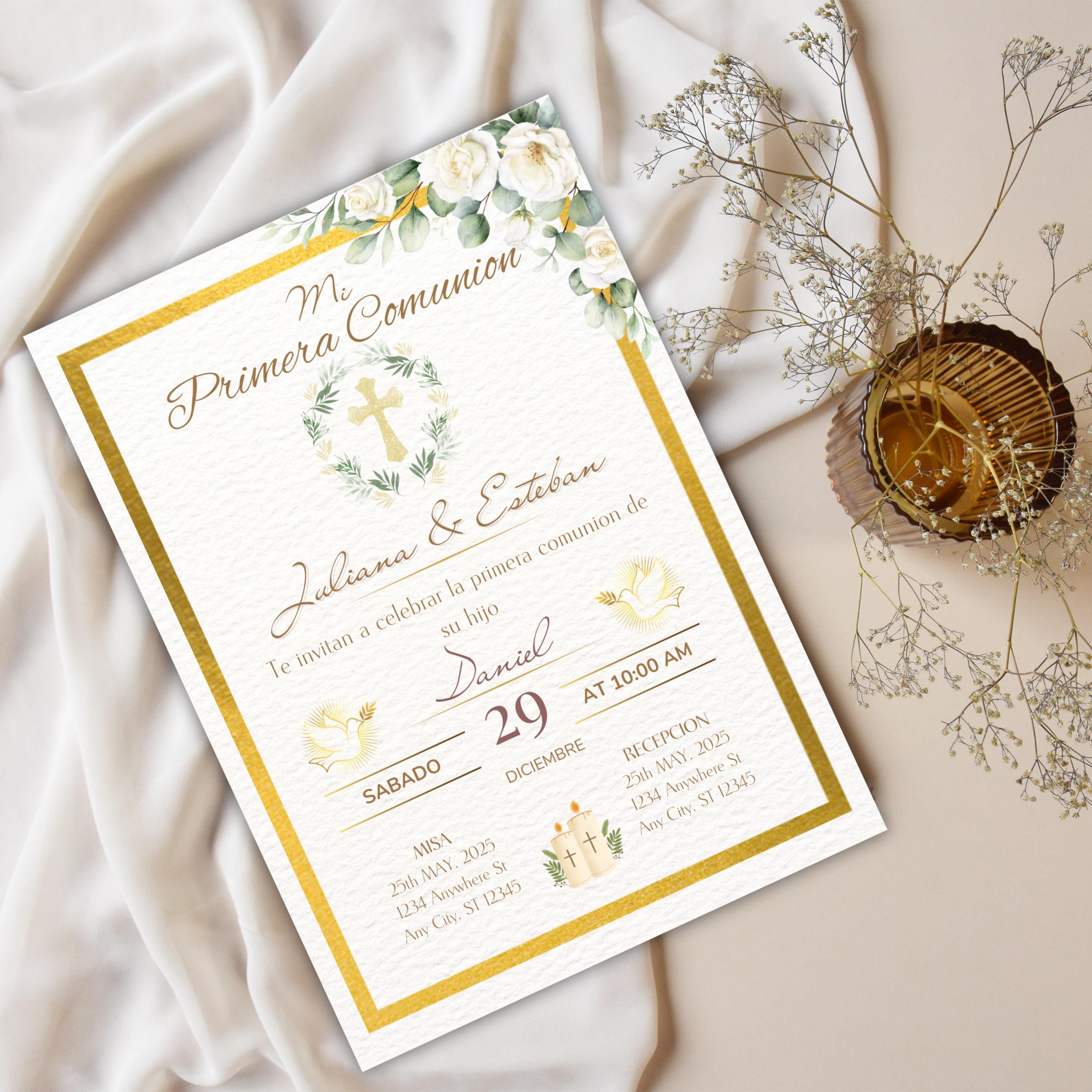 Invitación de Primera Comunión Editable, Spanish First Communion Invitation, Printable Religious Invite
