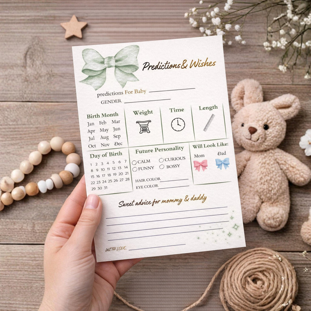 Predictions and Advice Baby Shower Activity,  Gender Neutral Green Advice Cards For New Parents