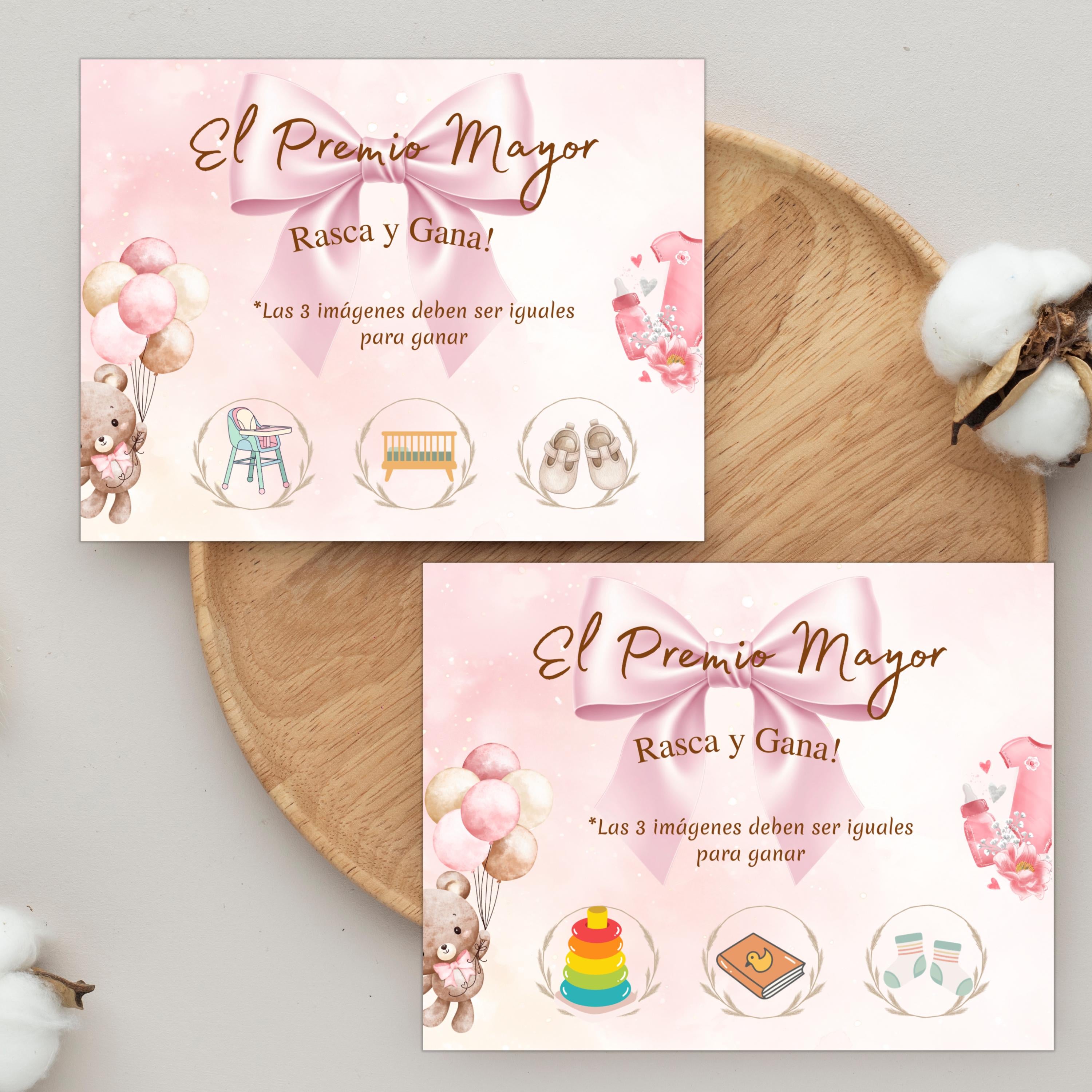Baby Shower Spanish Game, El Premio Mayor Jackpot, Blue Tone Scratch-off Cards For Boy