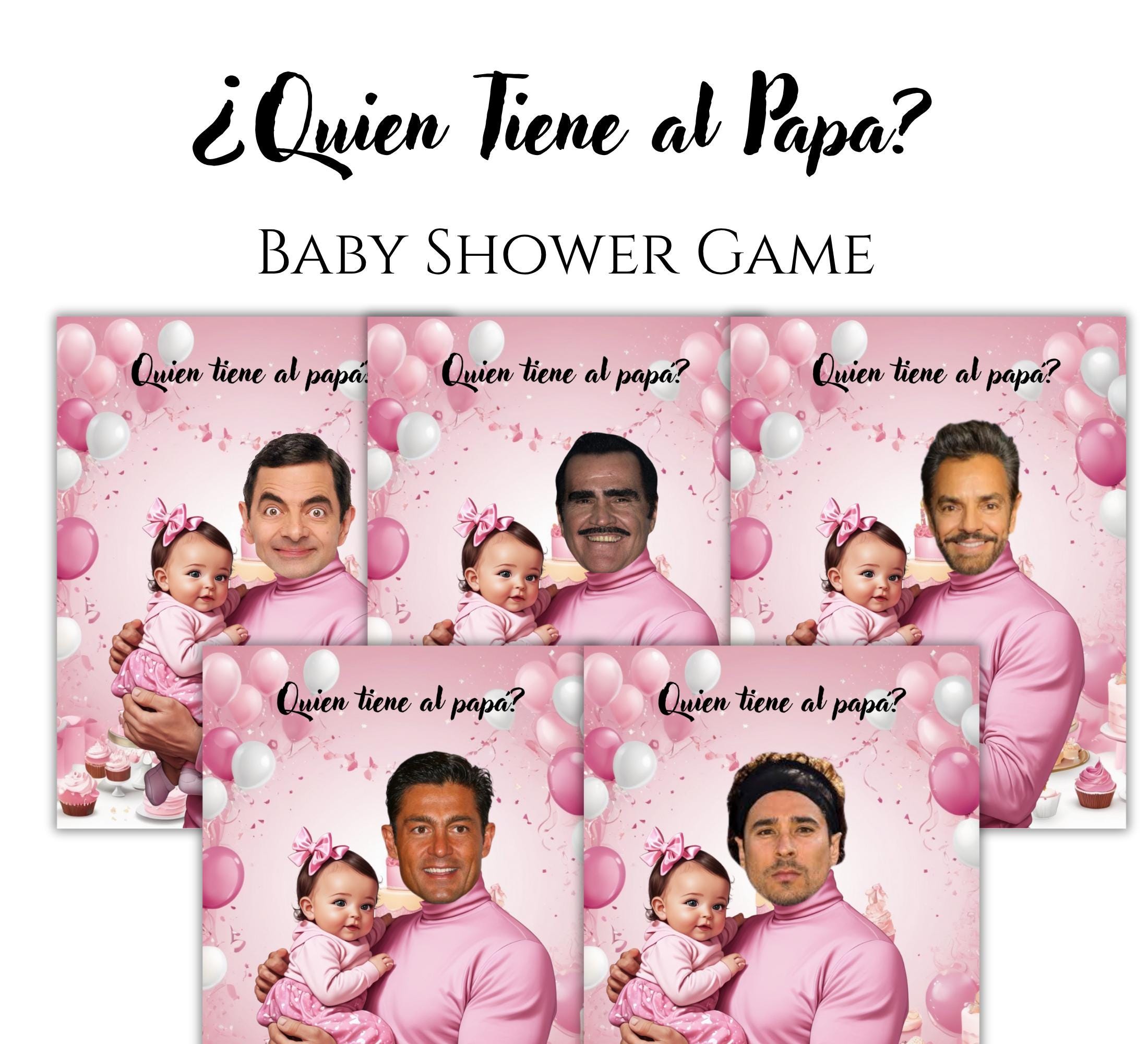 Quien Tiene Al Papa Baby Shower Game, Spanish Pink Scratch-off Cards With Stickers
