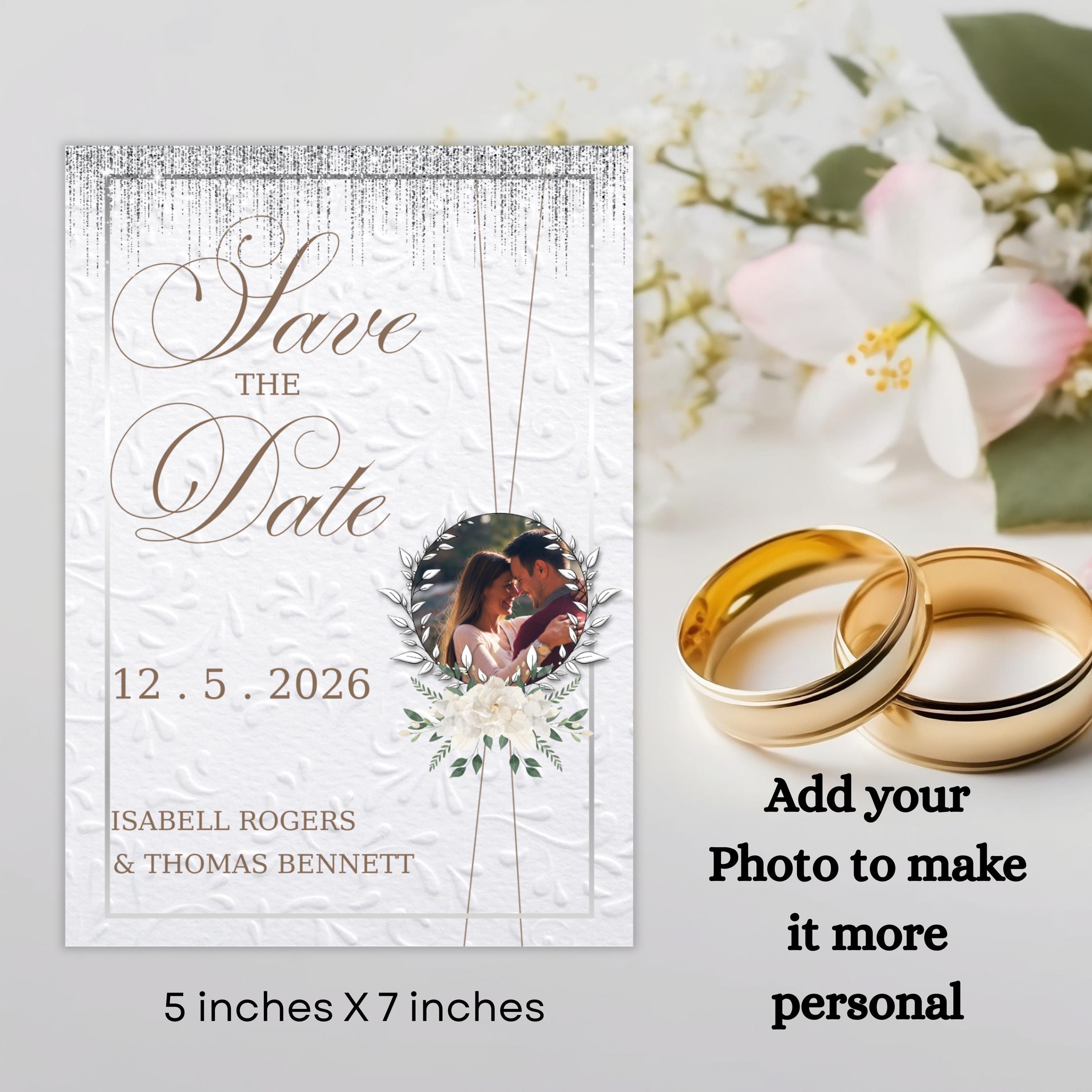 White and Silver Elegant Wedding Invitation, Digital Canva Template For Minimalistic Wedding Invite