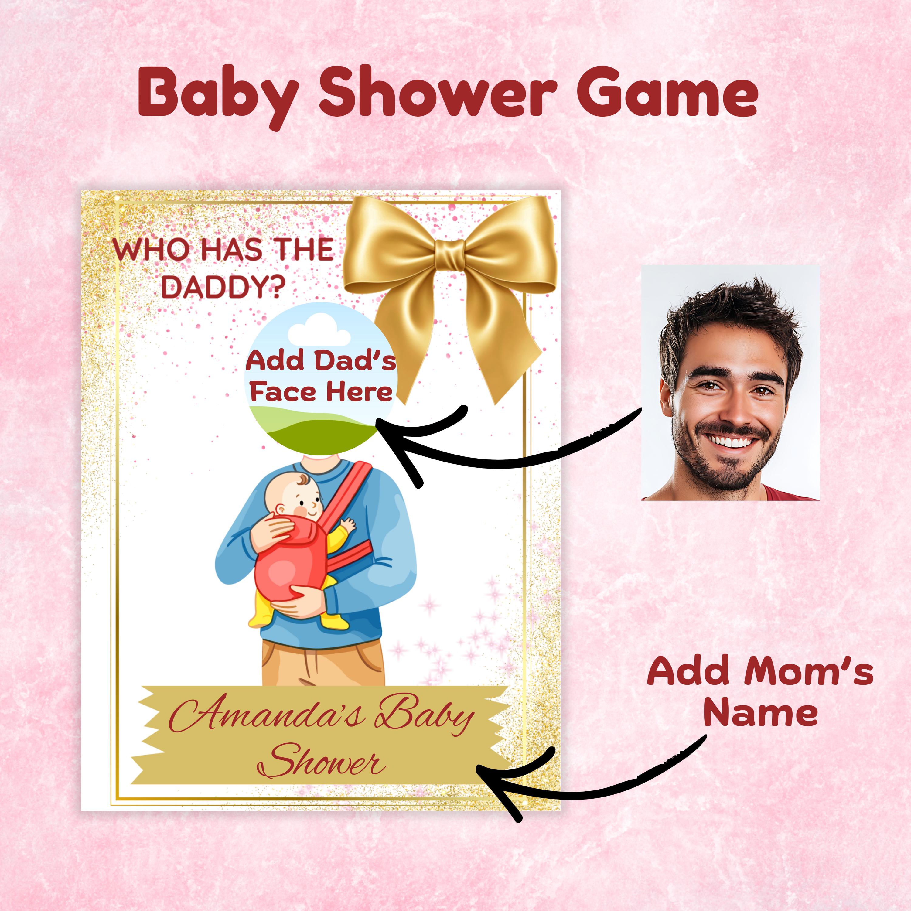 Baby Shower Game Who Has The Daddy,  Gold Scratch-off Celebrity Find Daddy Cards, Digital Download