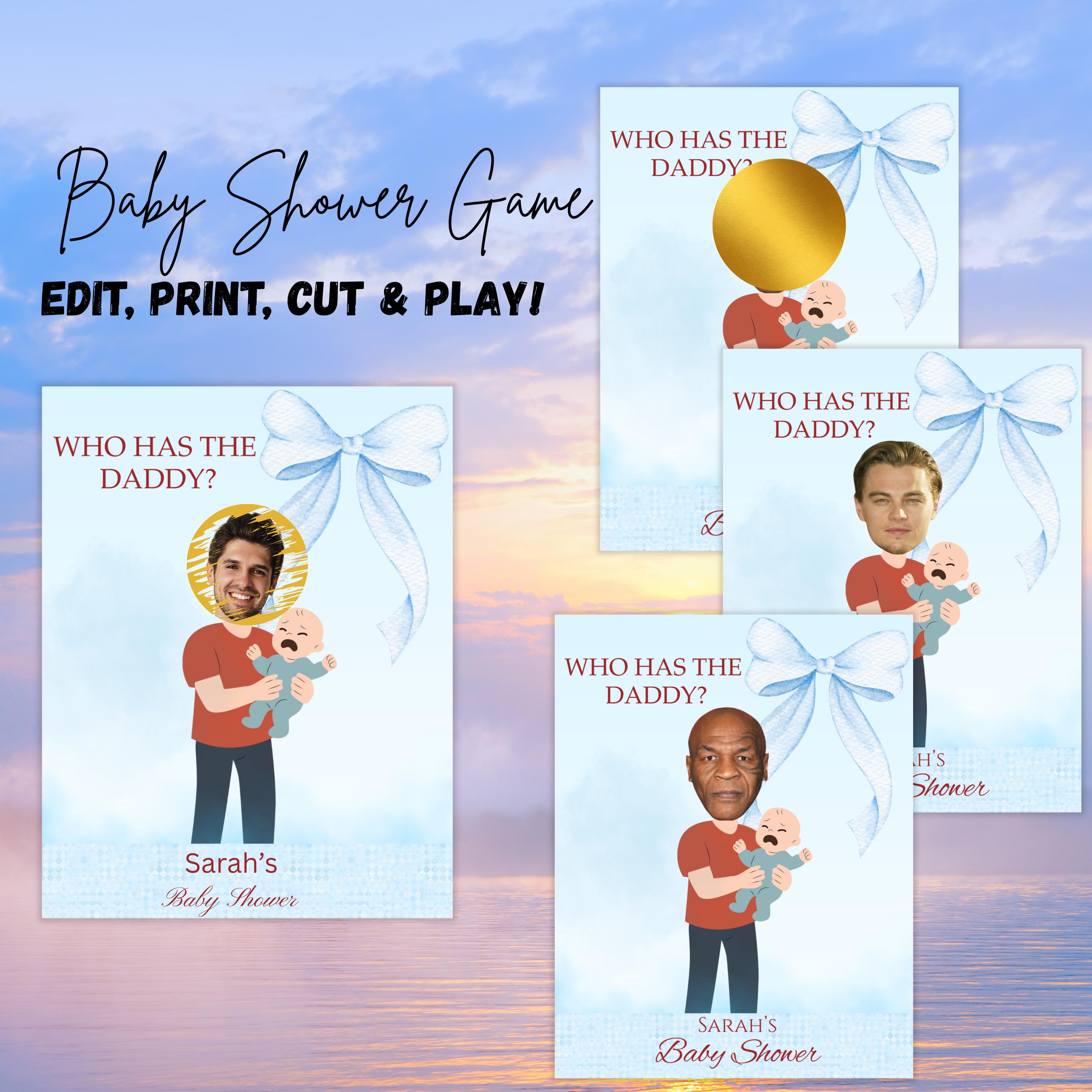 Baby Shower Game, Who Has the Dad Scratch-off Blue Cards, Editable Find Daddy Game